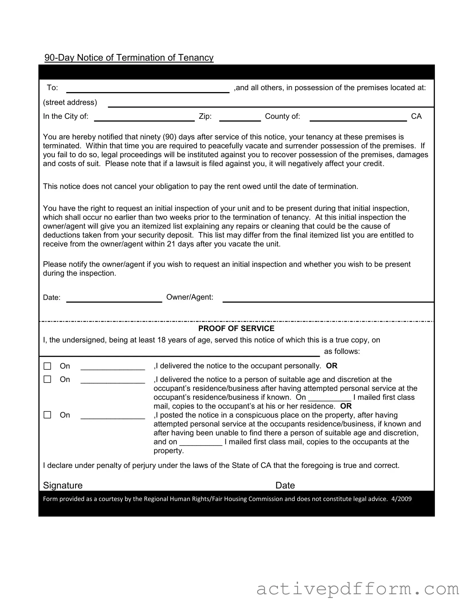 Free 90 Day Notice To Move Out Template