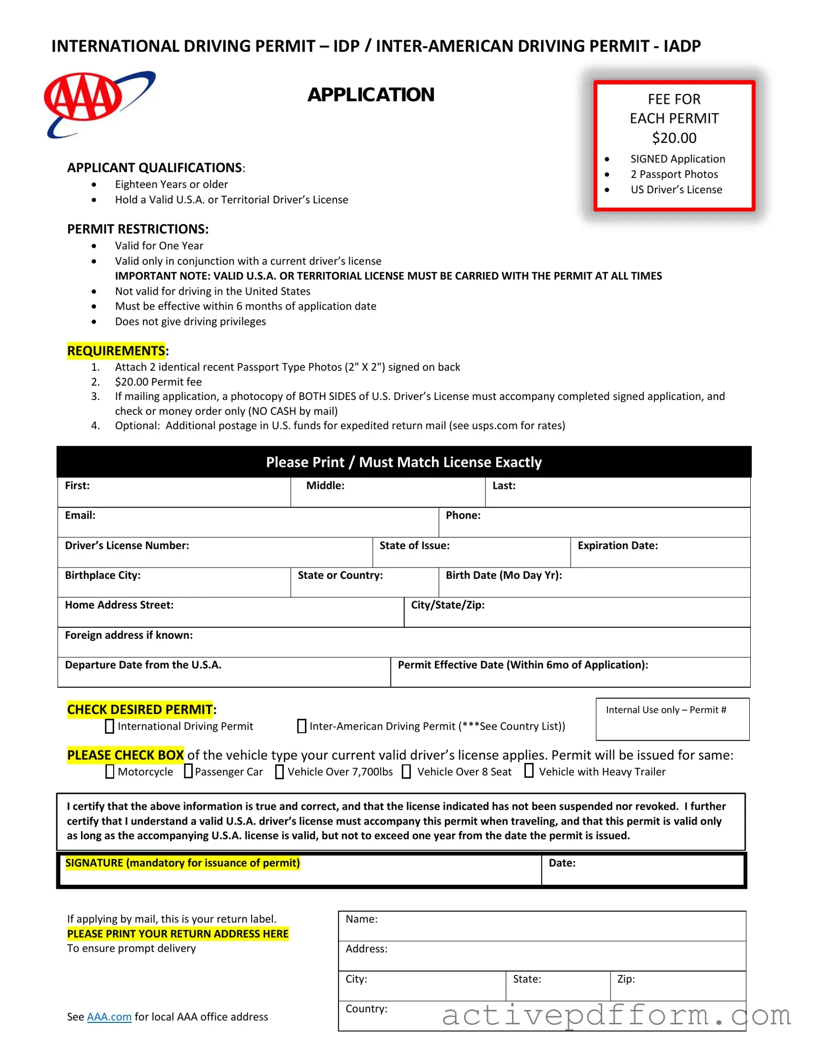 Free Aaa International Driving Permit Application Template