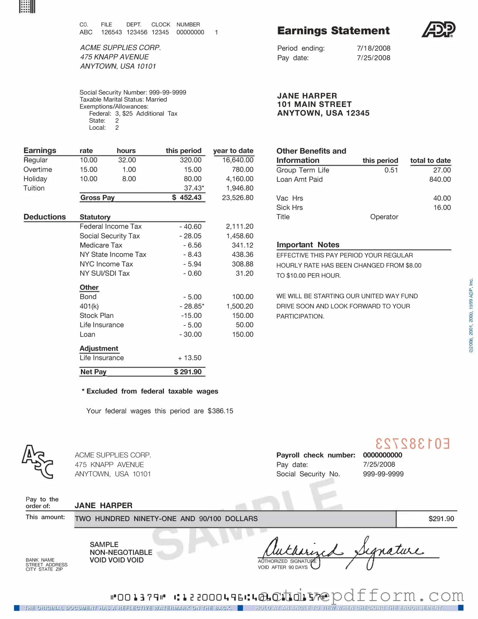Free Adp Pay Stub Template