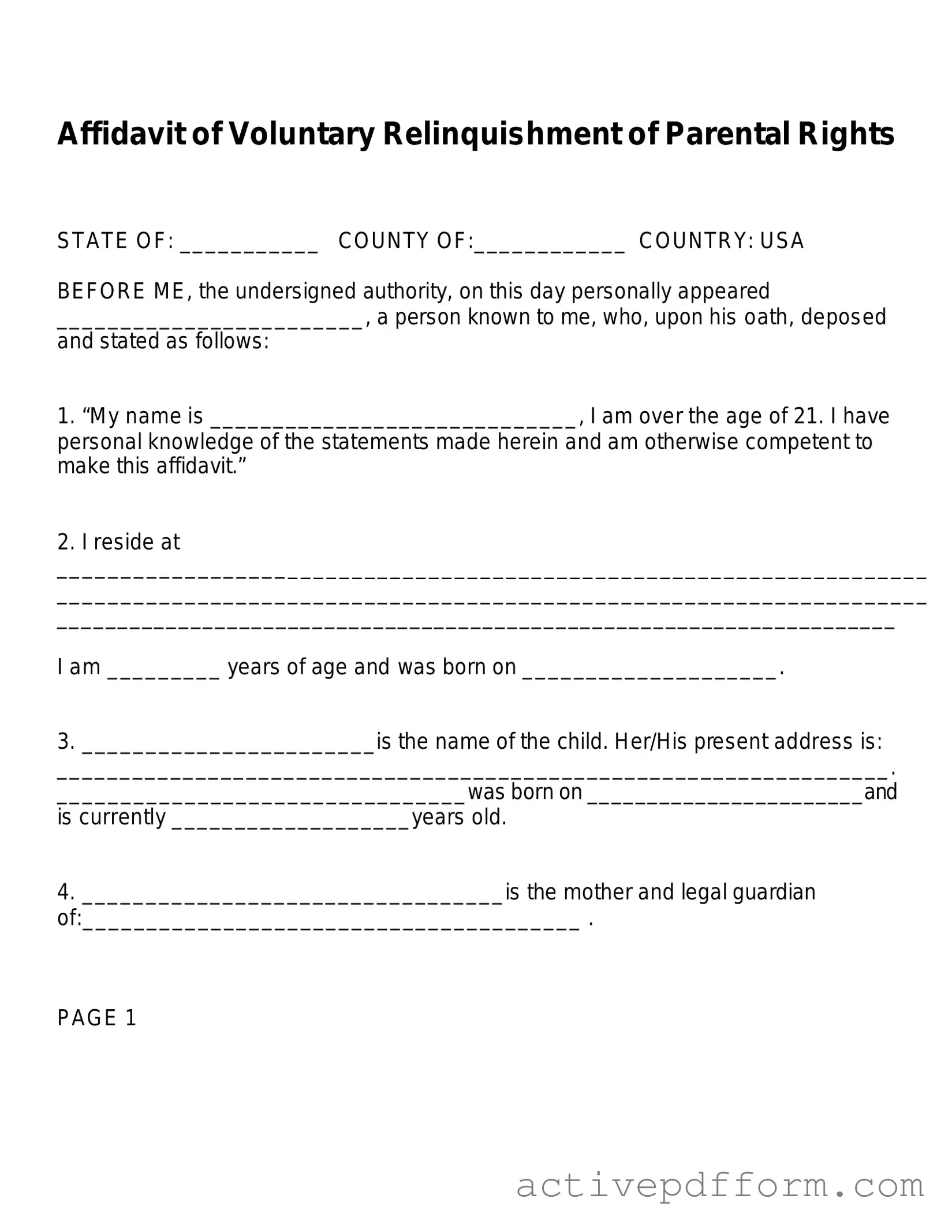 Free Affidavit Parental Rights Template