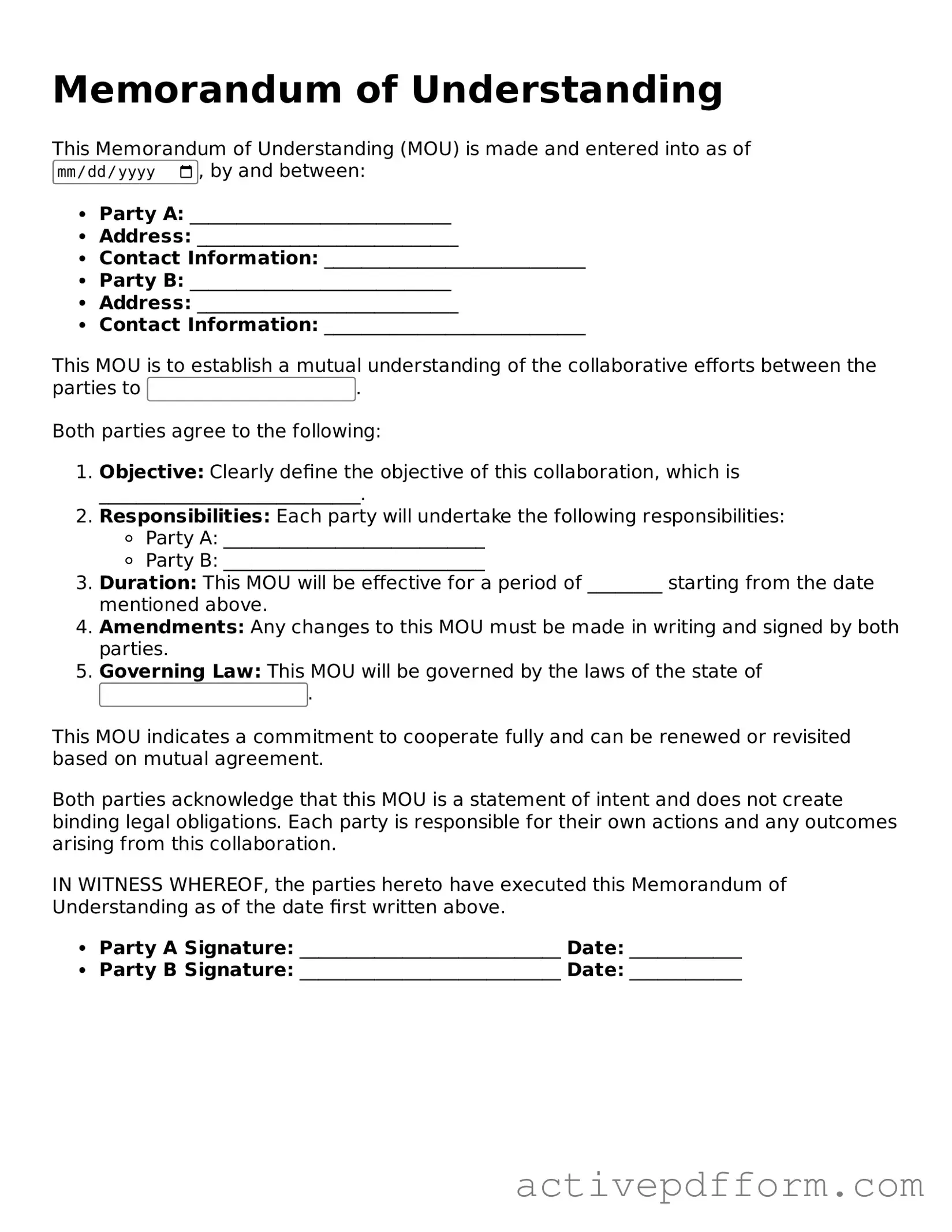 Blank Memorandum of Understanding Document