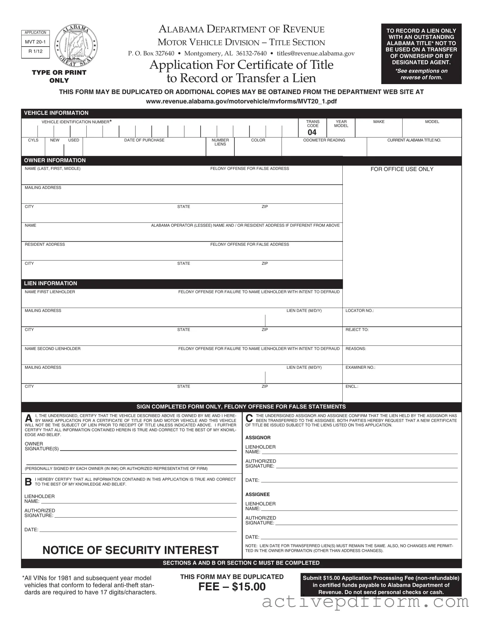 Free Alabama Mvt 20 1 Template