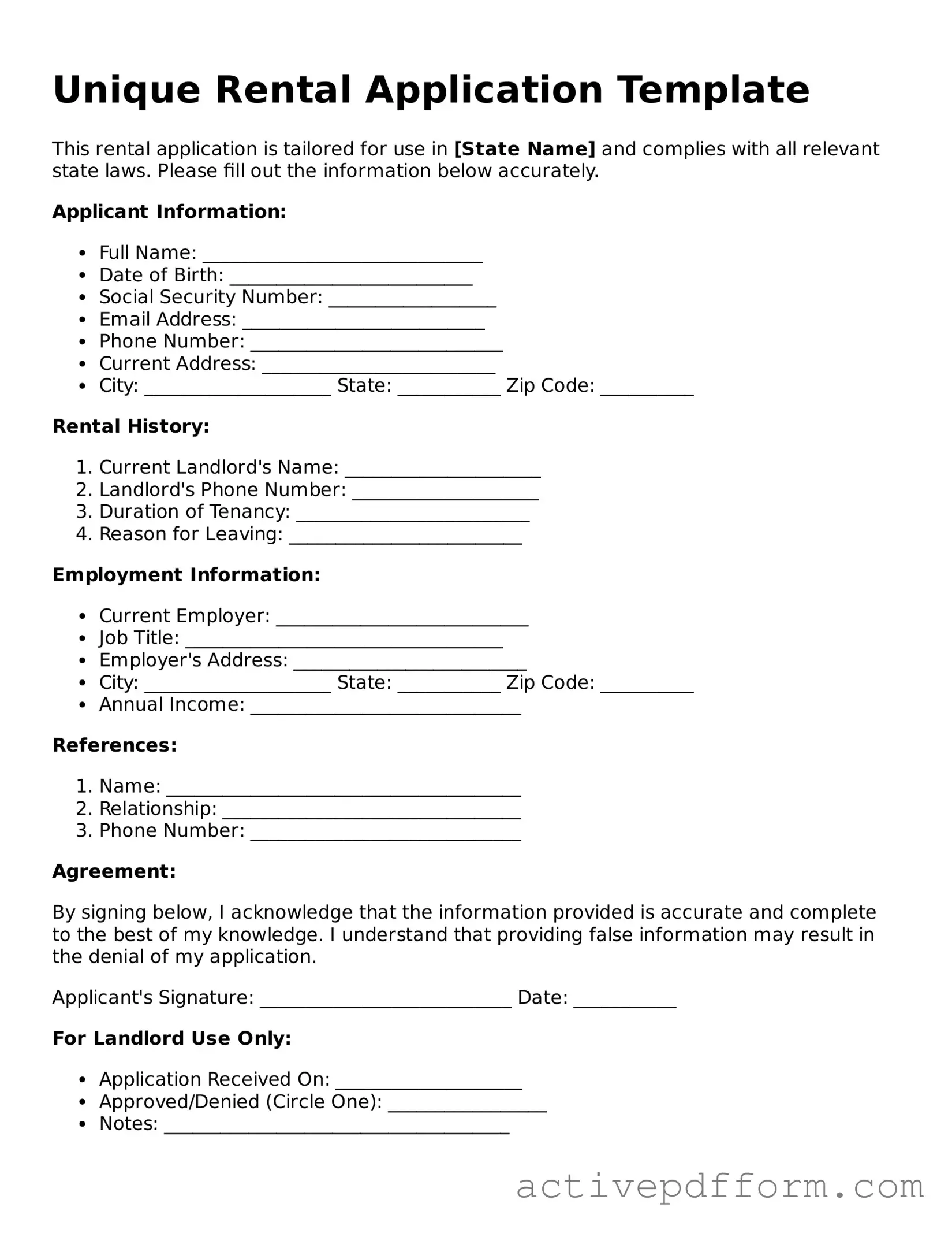 Blank Rental Application Document