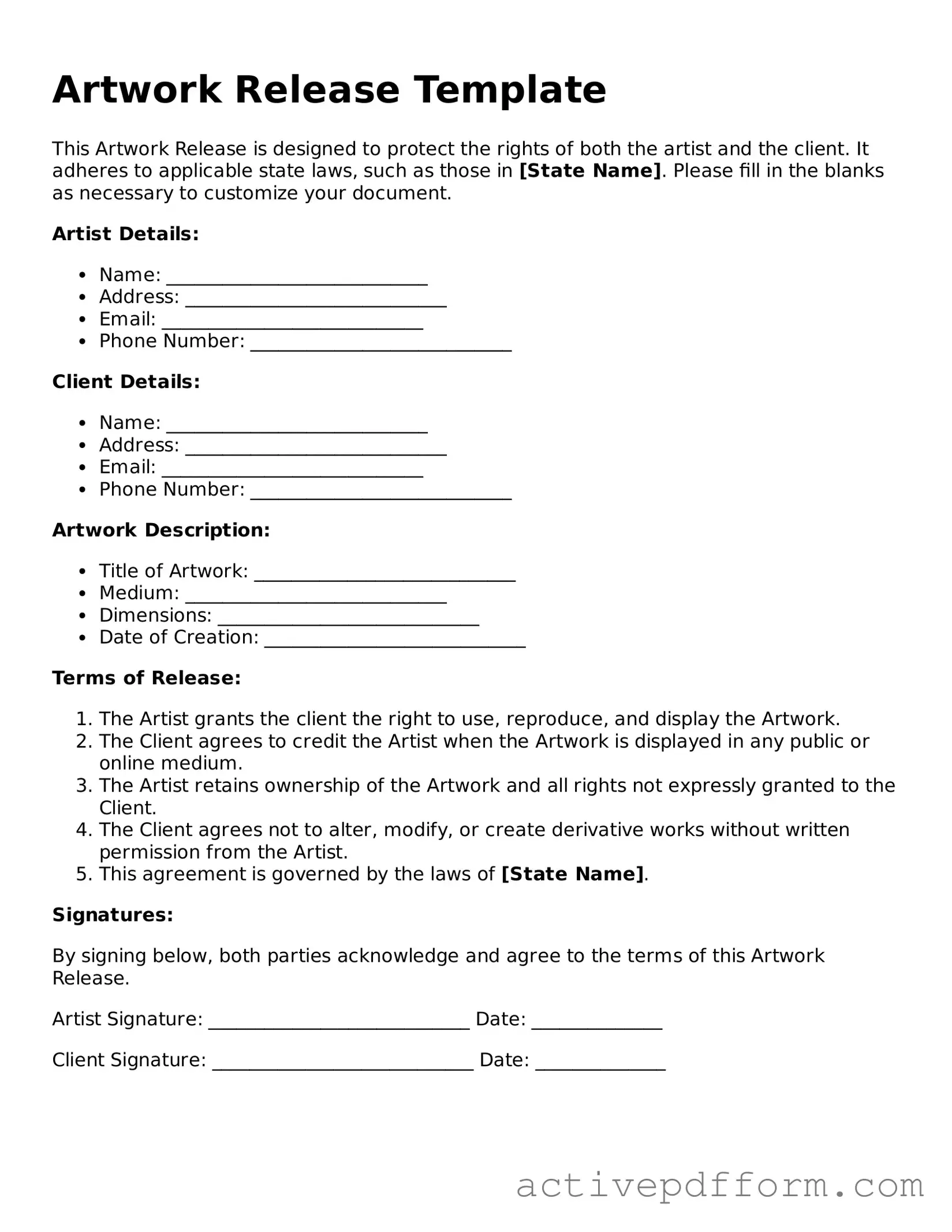 Blank Artwork Release Document