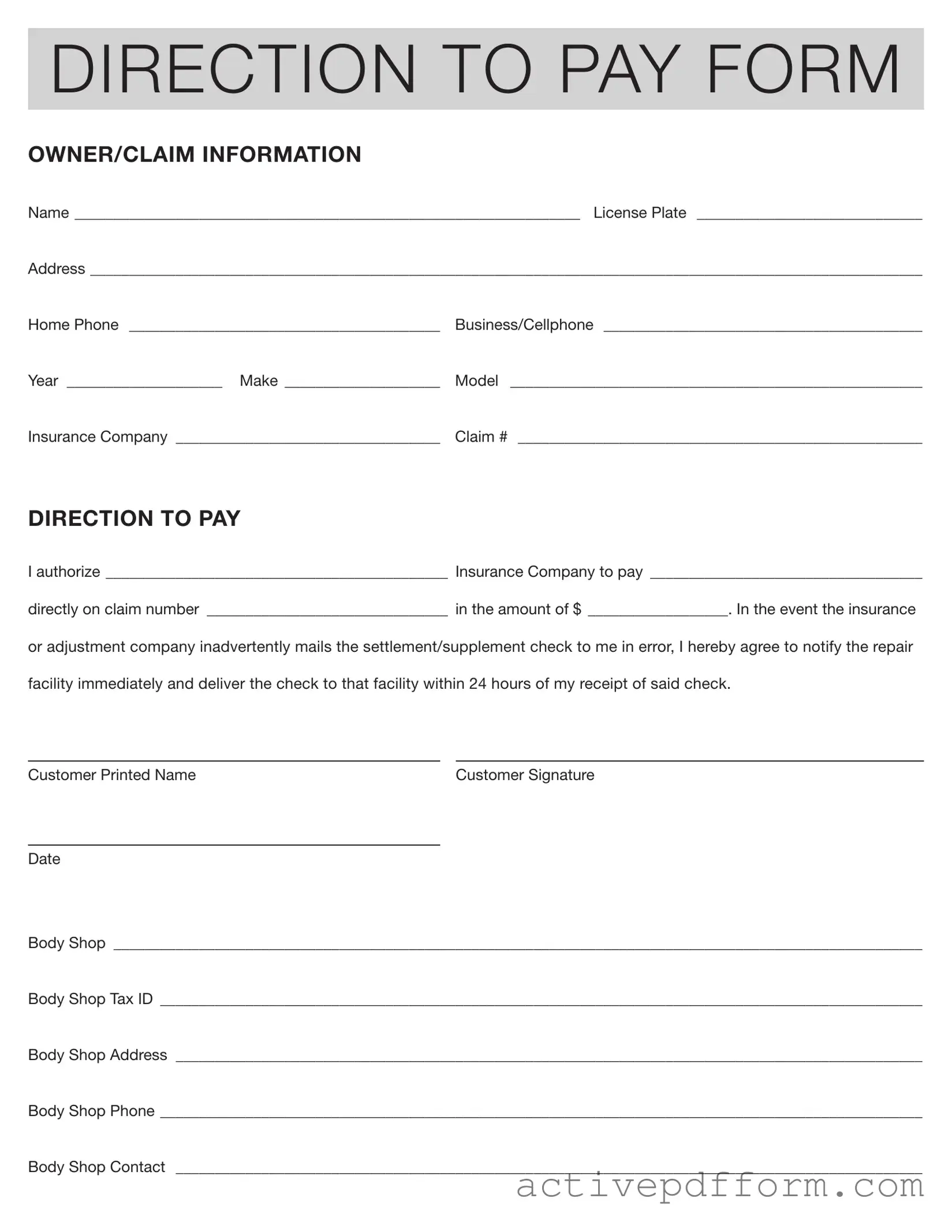 Free Authorization And Direction Pay Template