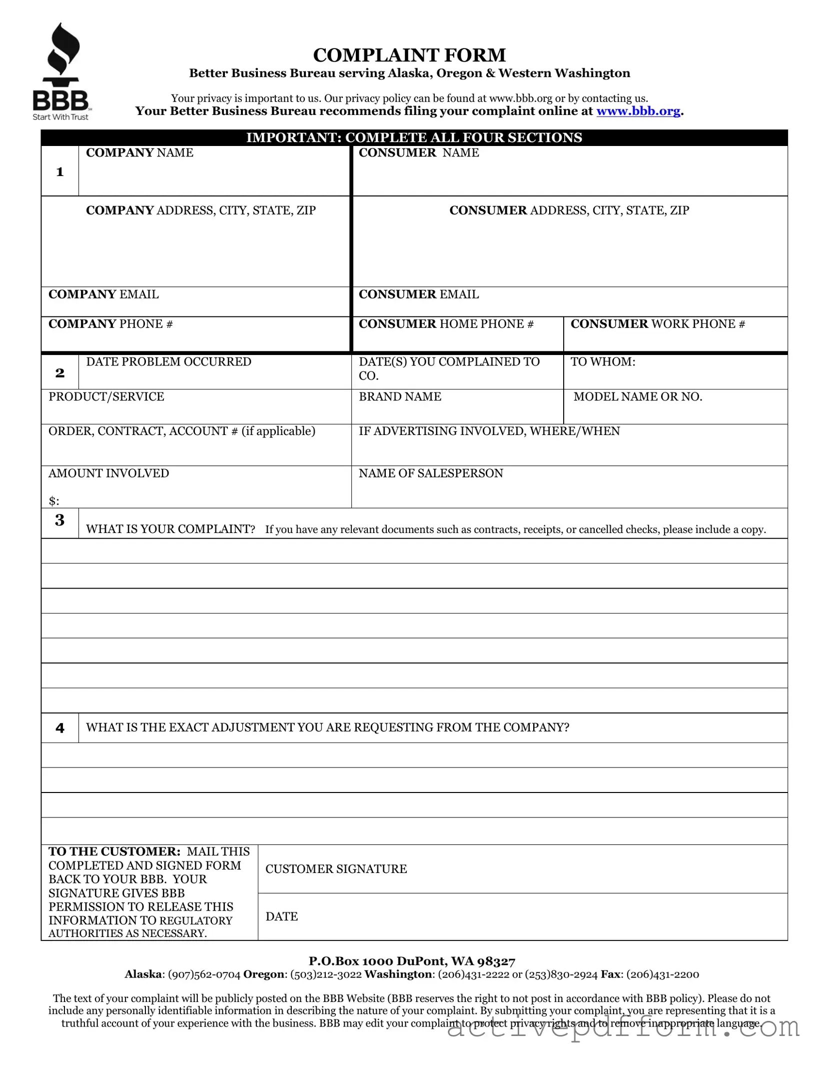 Free Bbb Complaint Template