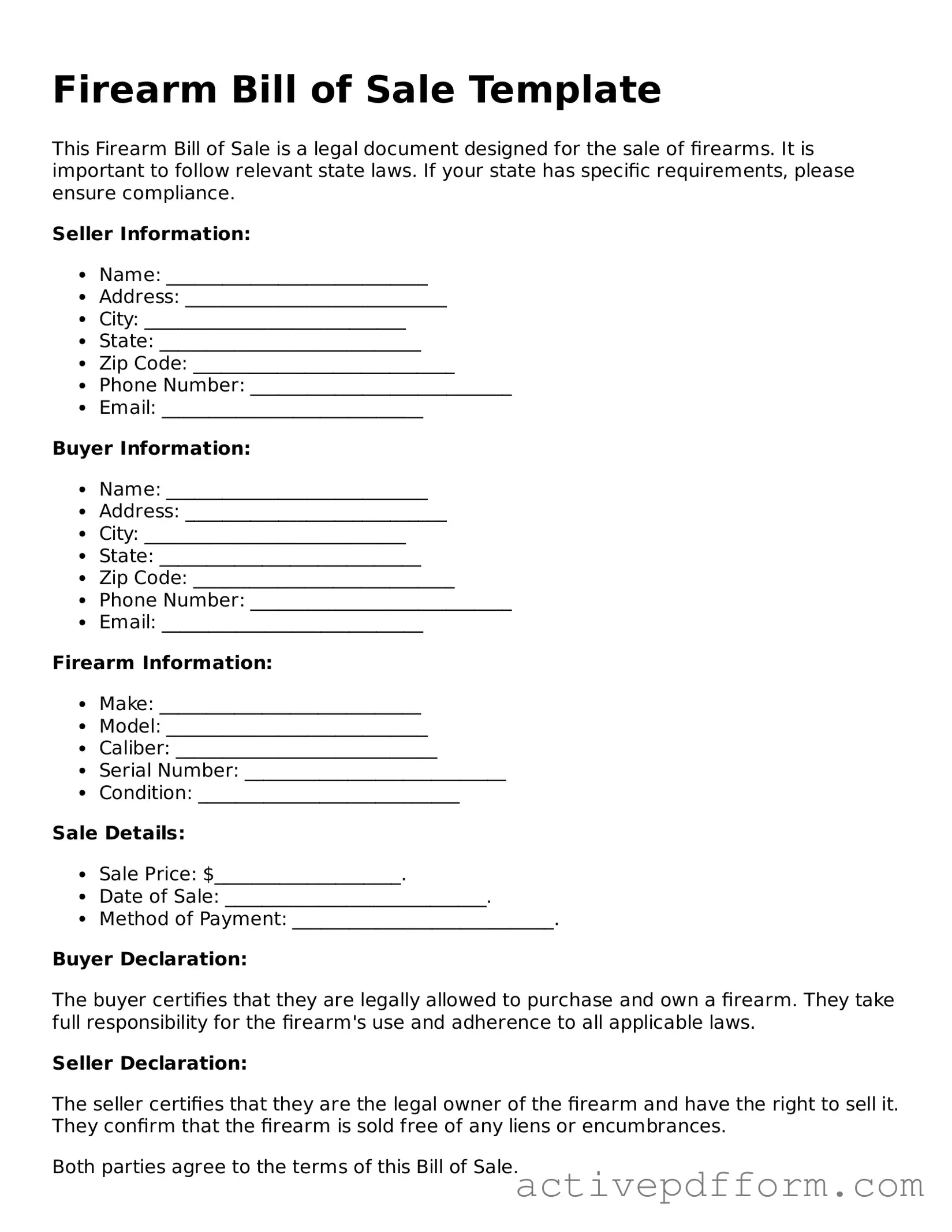 Blank Firearm Bill of Sale Document