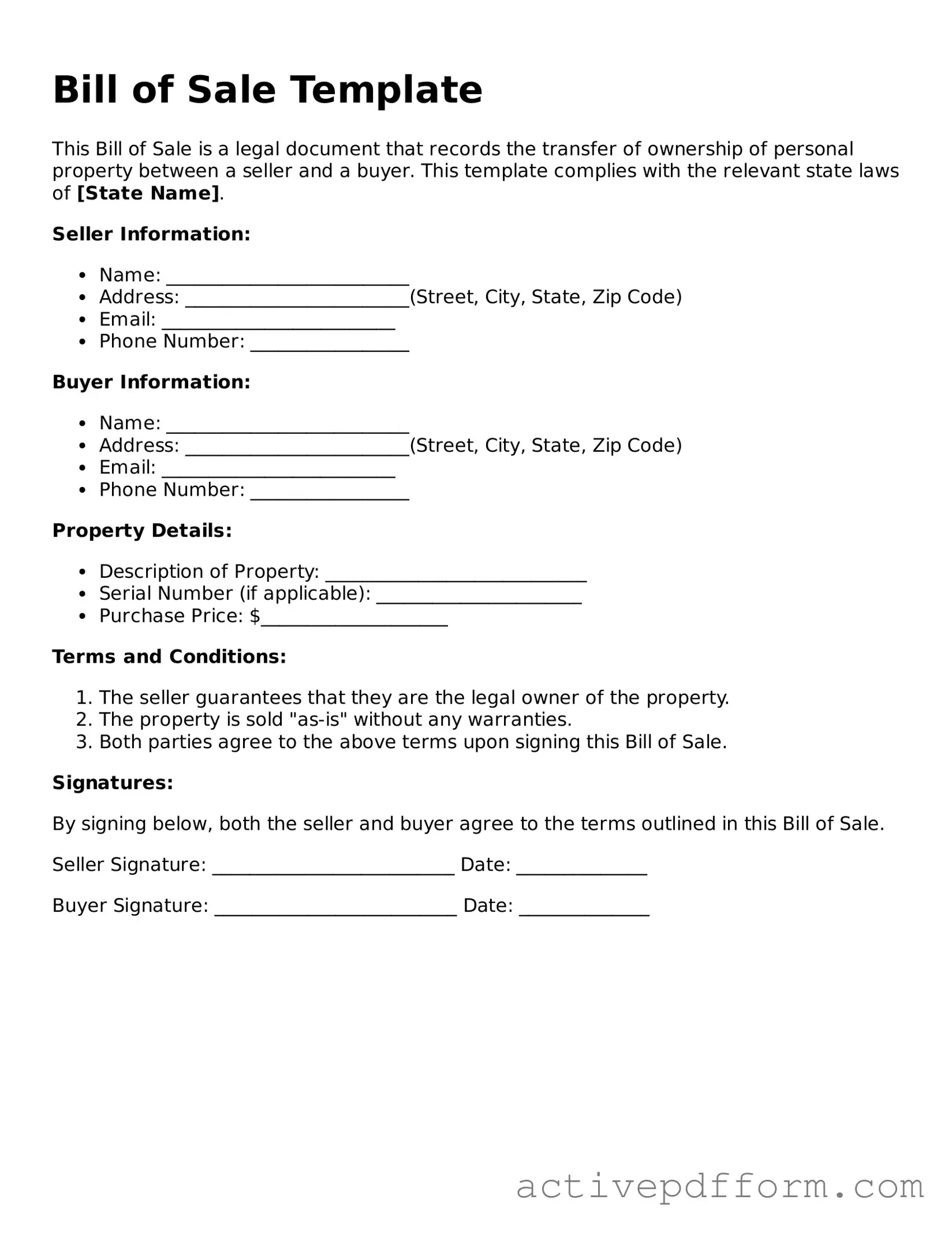 Blank Bill of Sale Document
