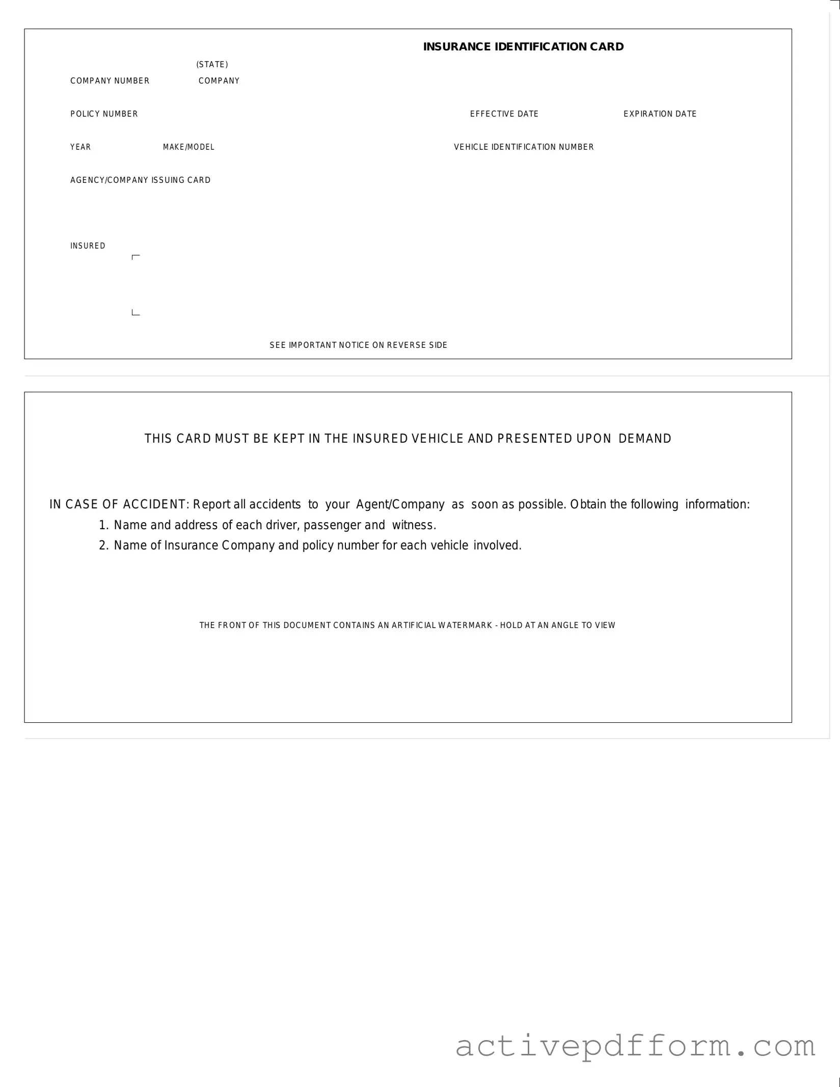 Free Auto Insurance Card Template