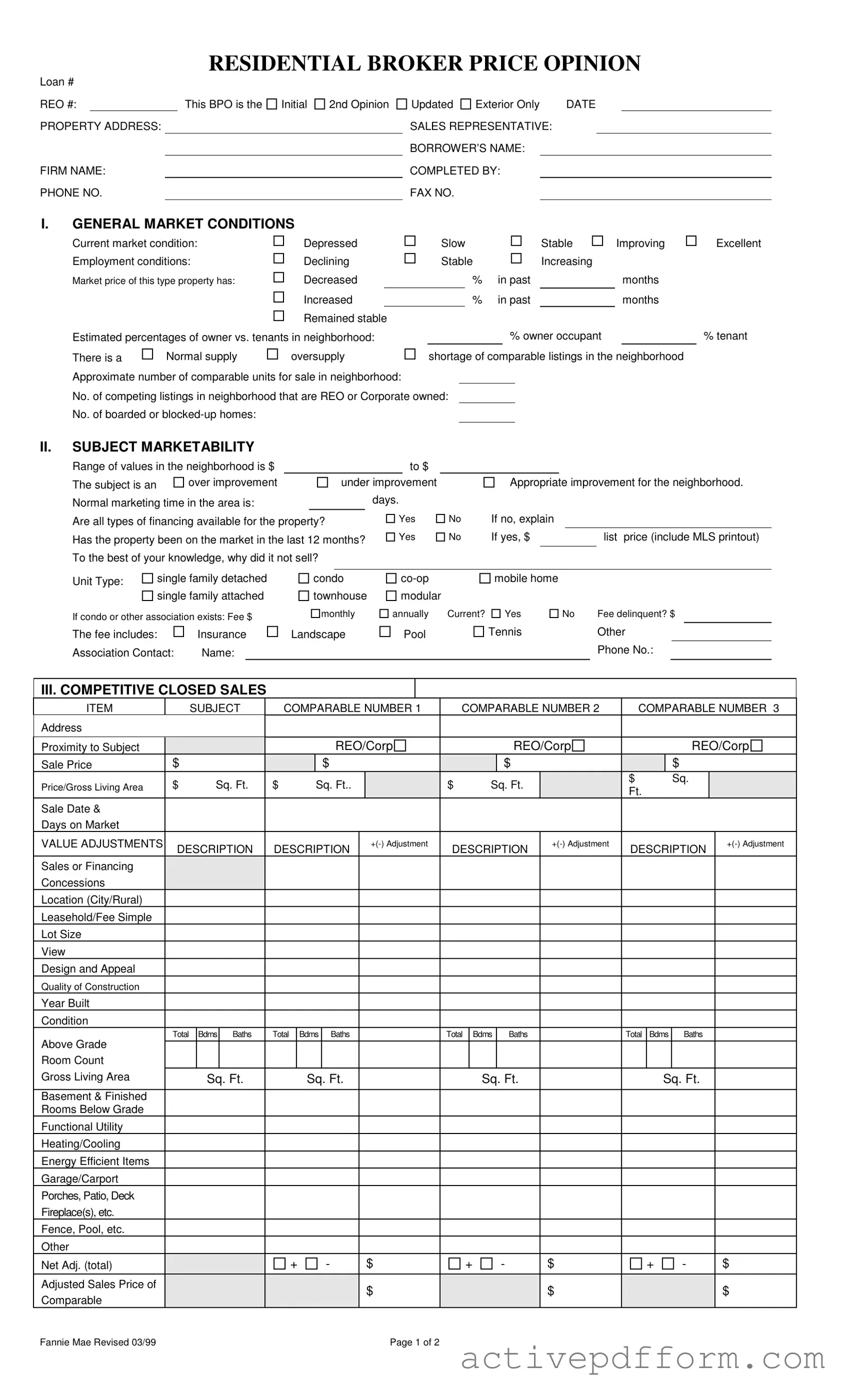 Free Broker Price Opinion Template