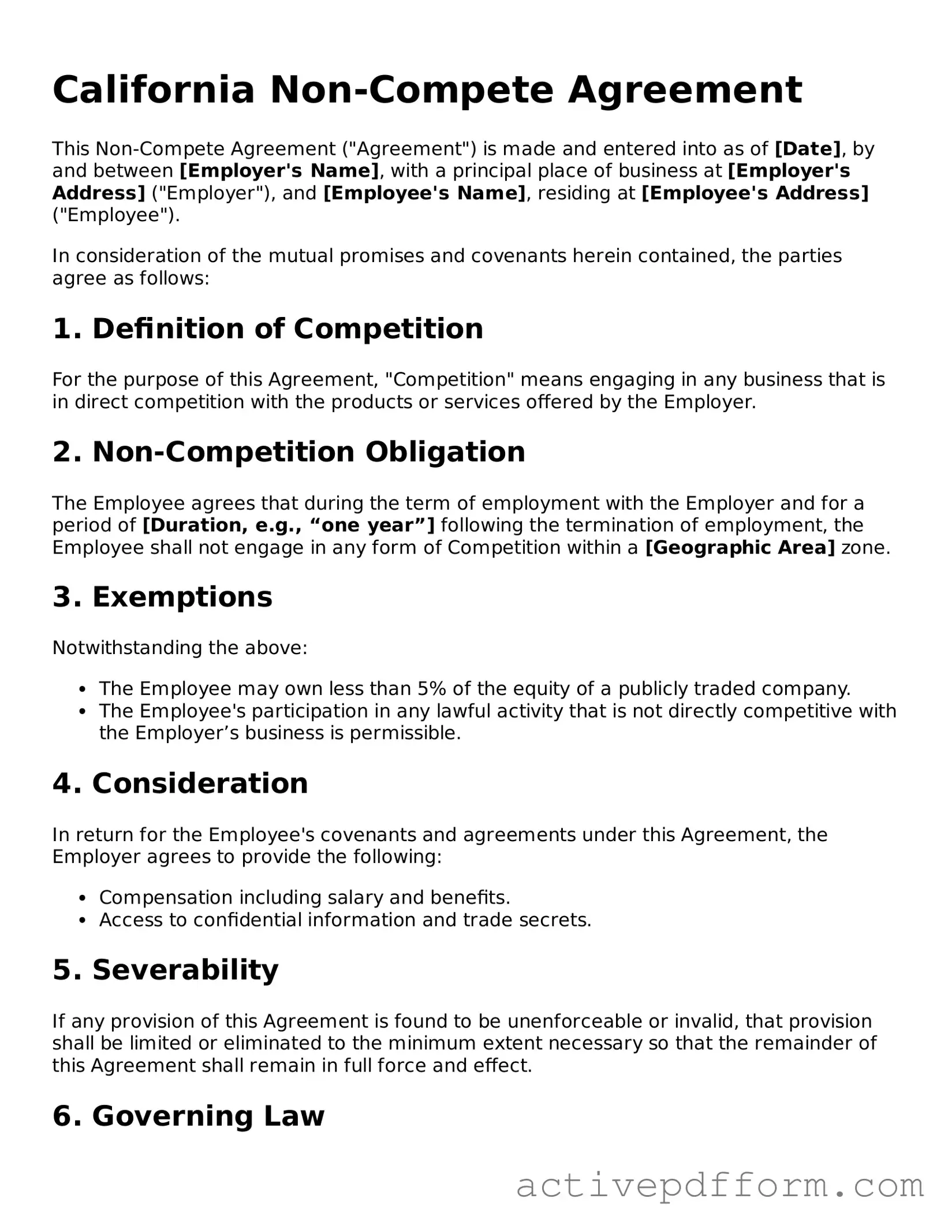 Blank California Non-compete Agreement Document