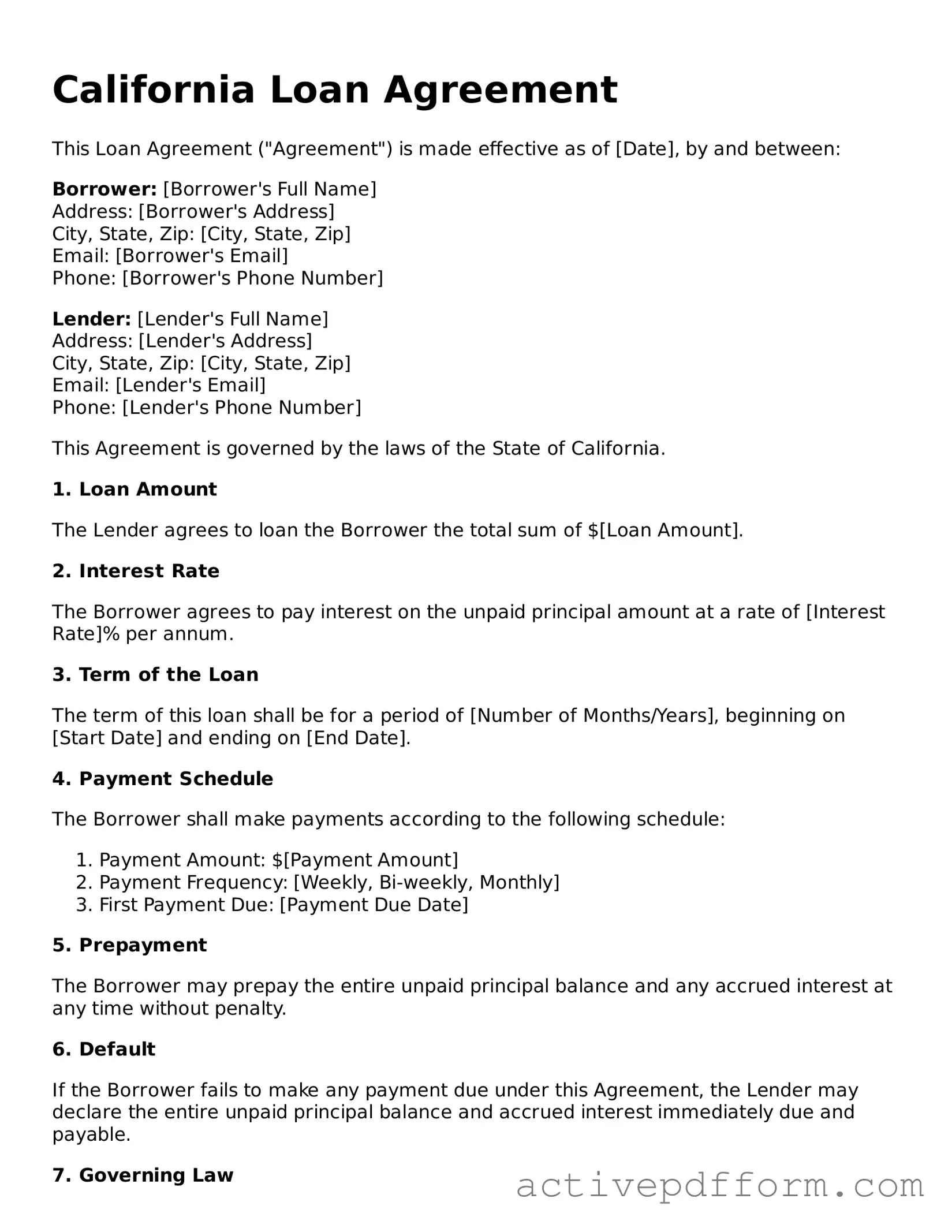 Blank California Loan Agreement Document