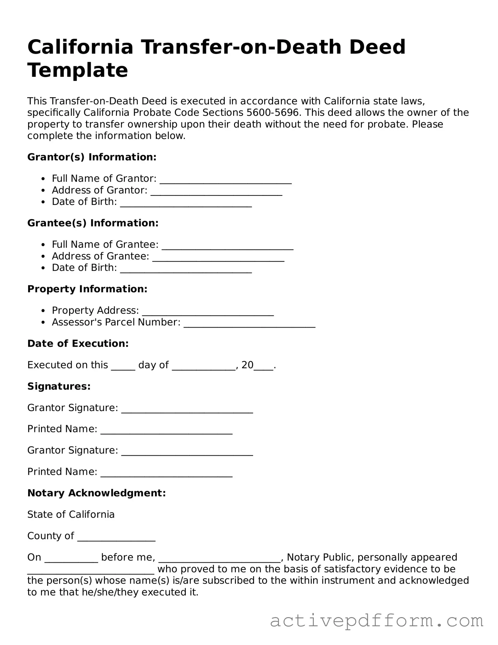 Blank California Transfer-on-Death Deed Document