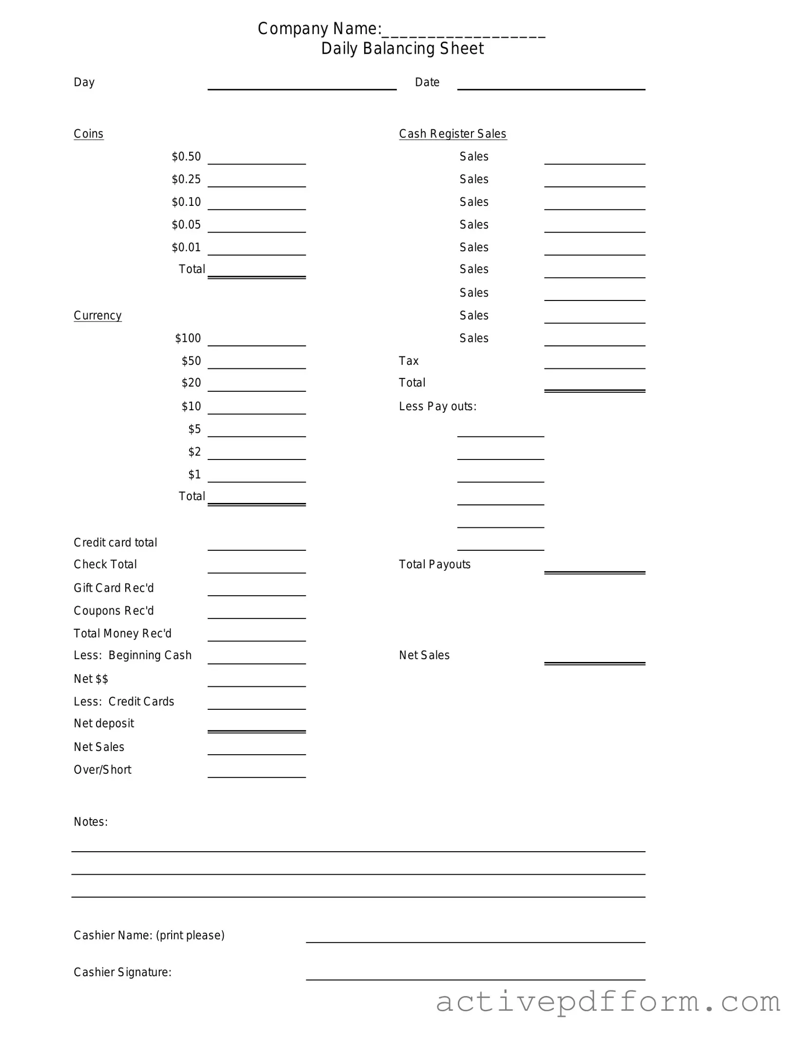 Free Cash Drawer Count Sheet Template