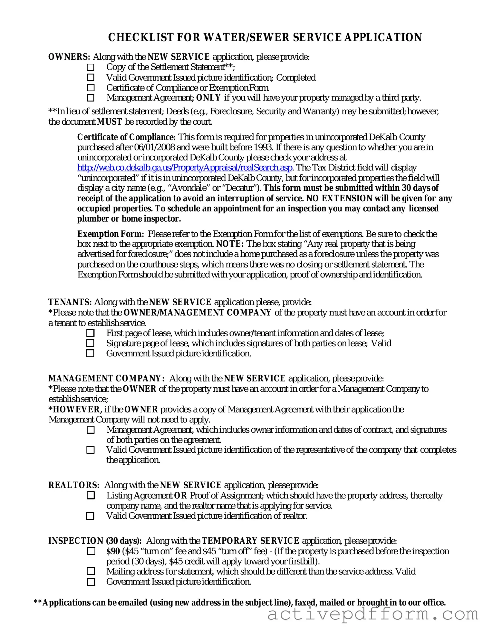 Free Dekalb County Water Application Template