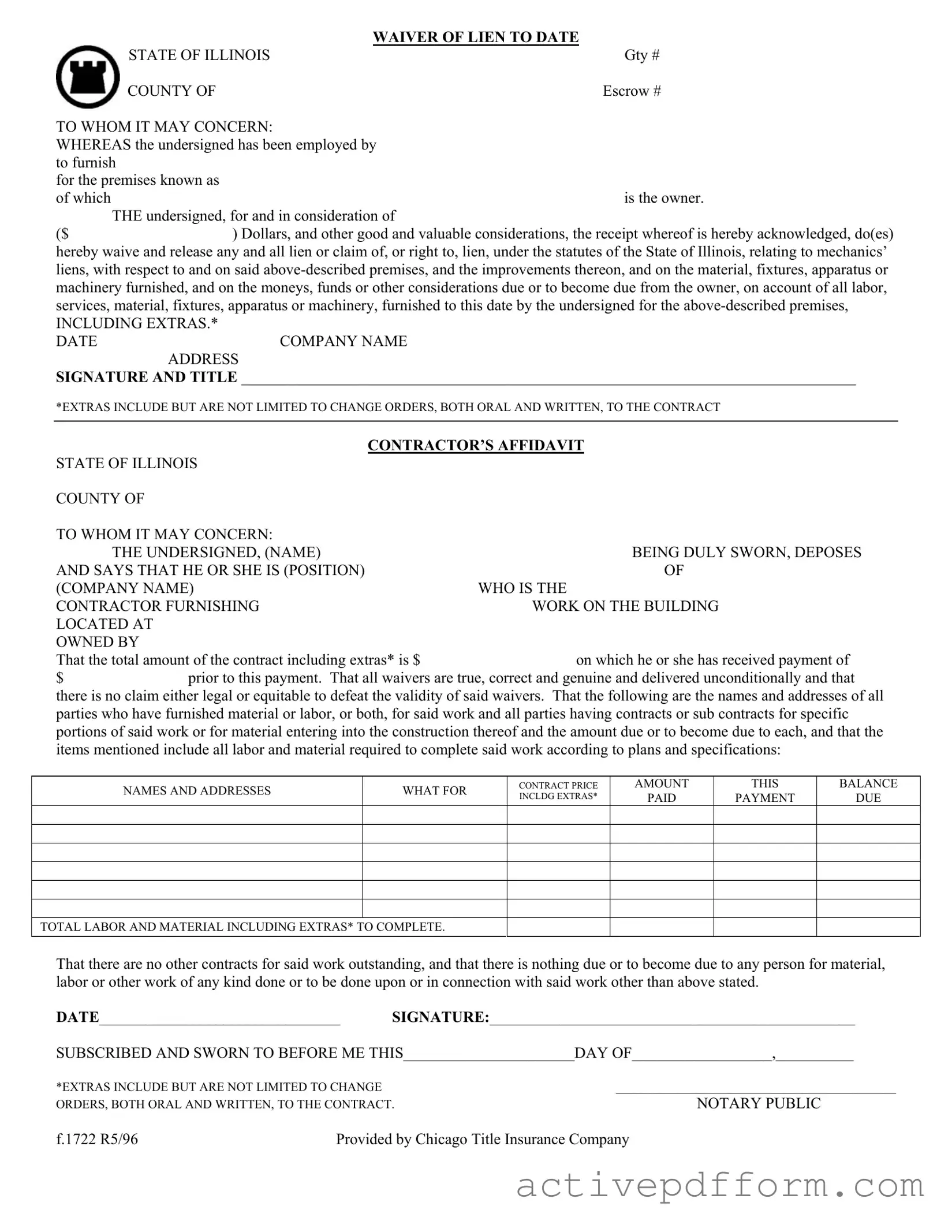 Free Chicago Title Waiver Format Template
