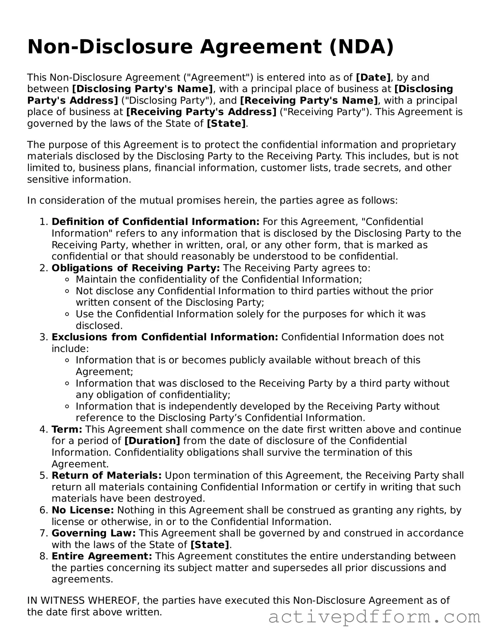 Blank Non-disclosure Agreement Document