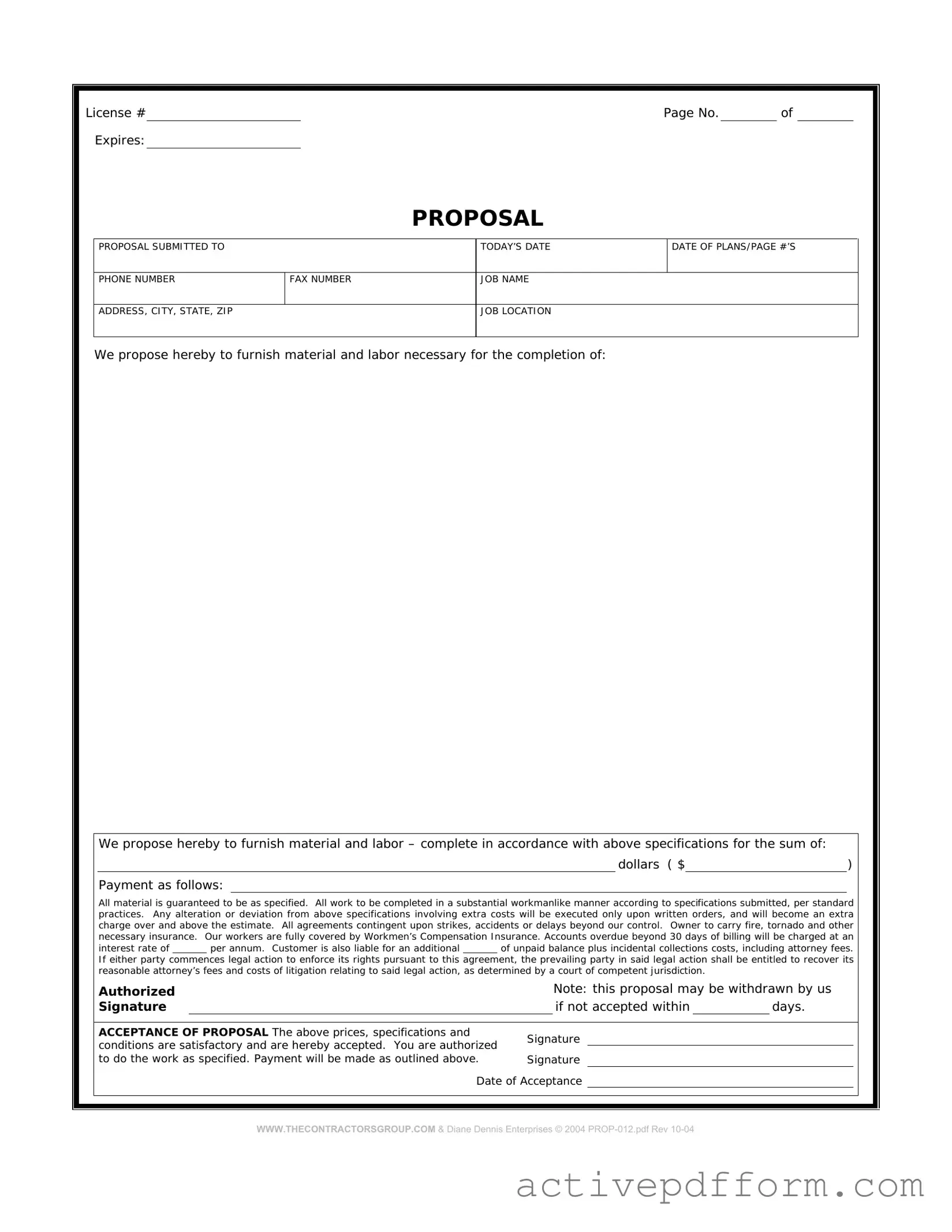 Free Construction proposal form Template