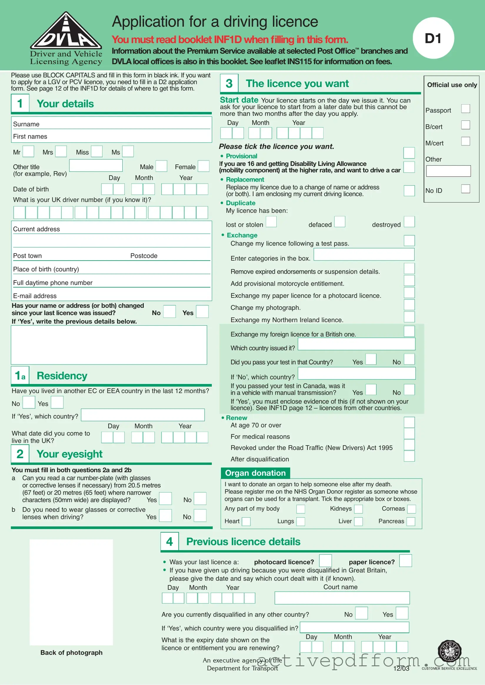 Free D1 Dvla Template