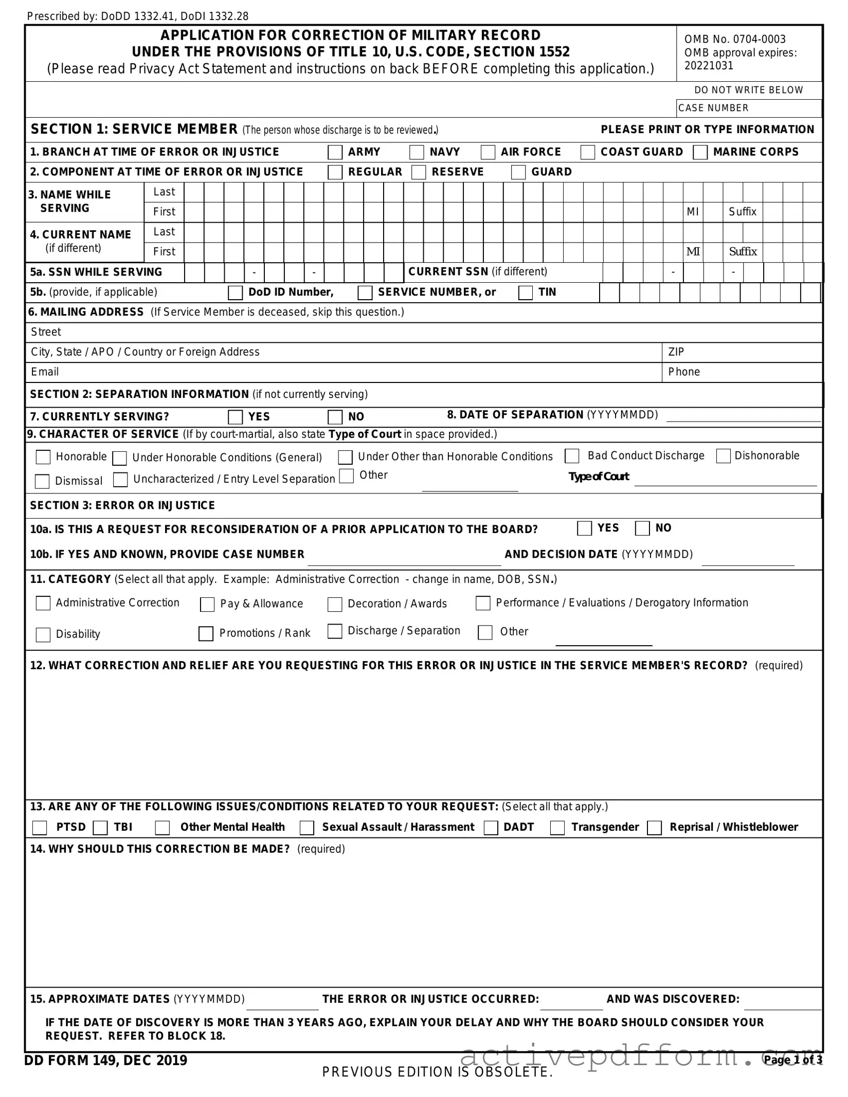 Free DD 149 Template