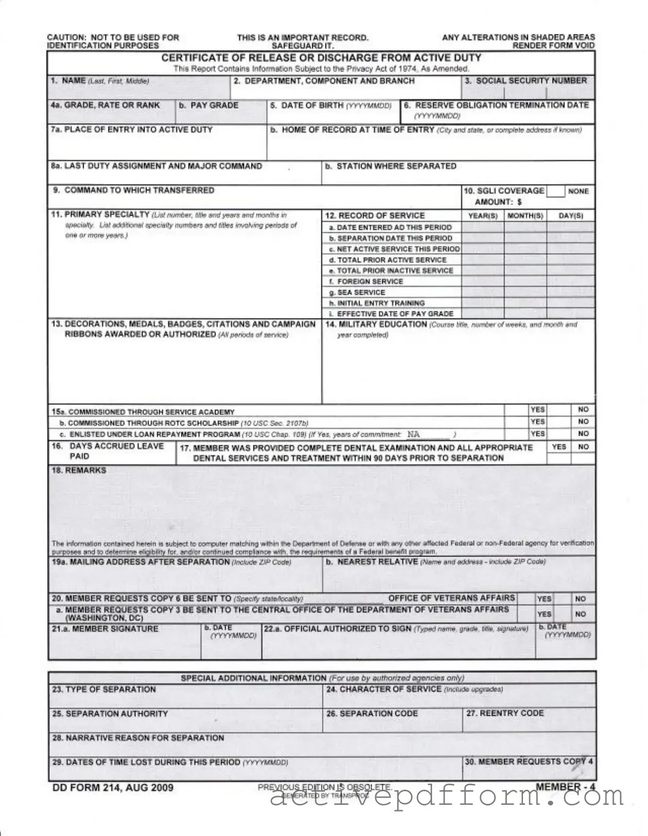 Free Dd 214 Template