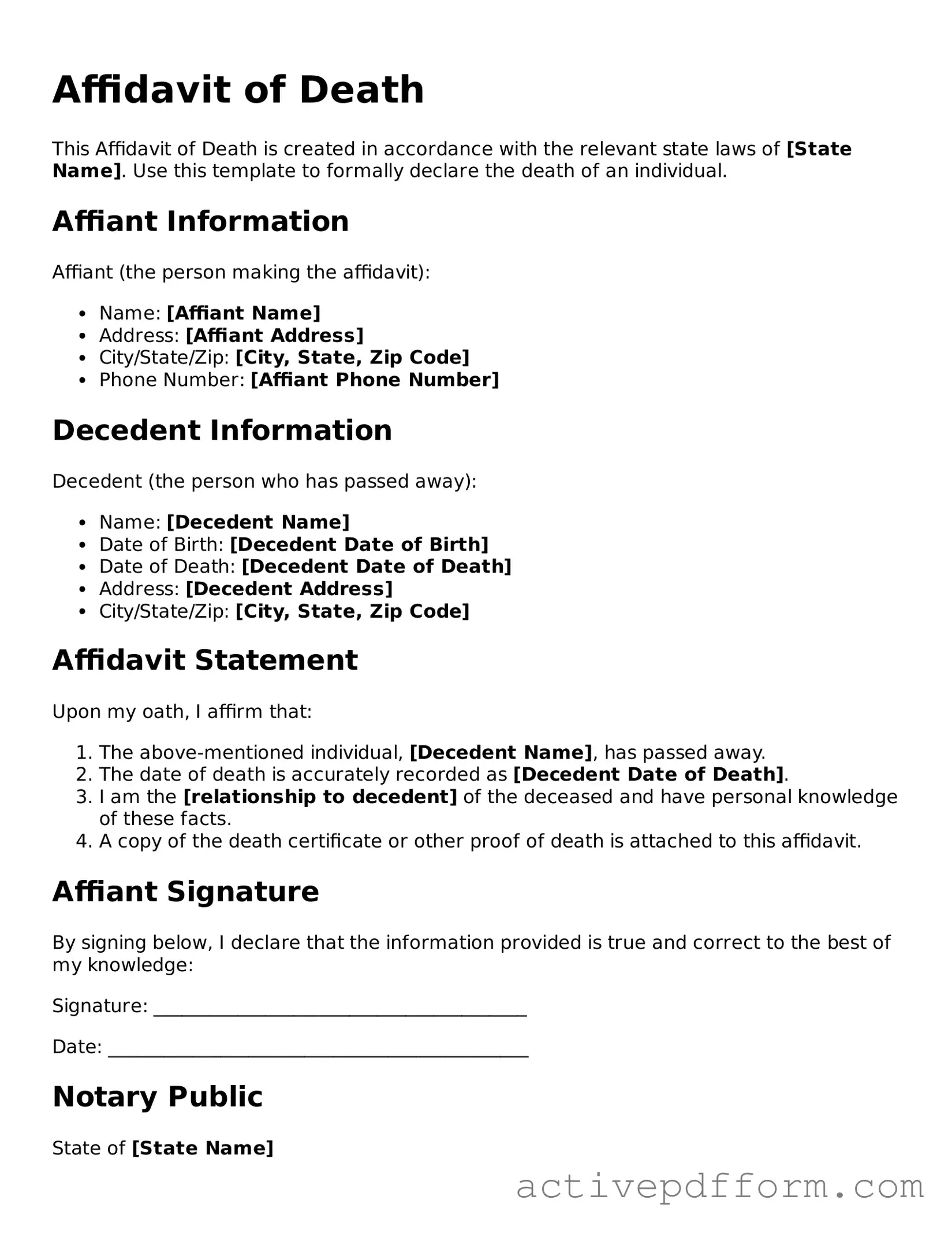 Blank Affidavit of Death Document
