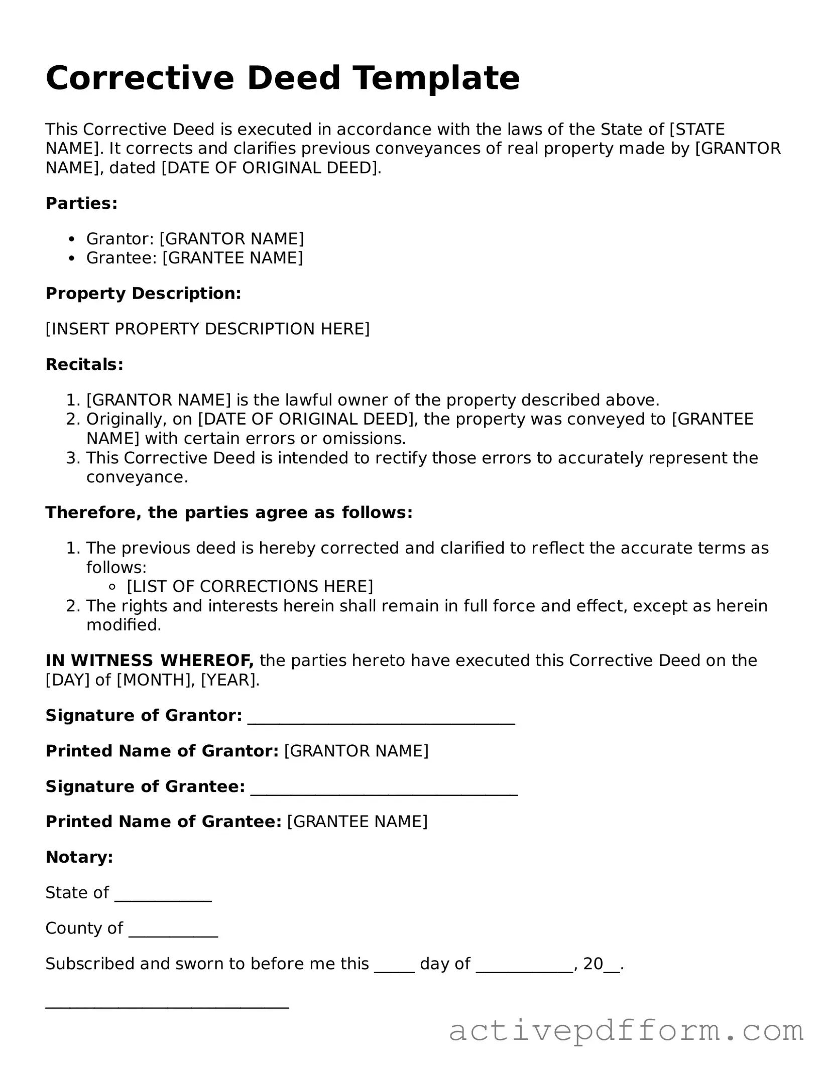 Blank Corrective Deed Document