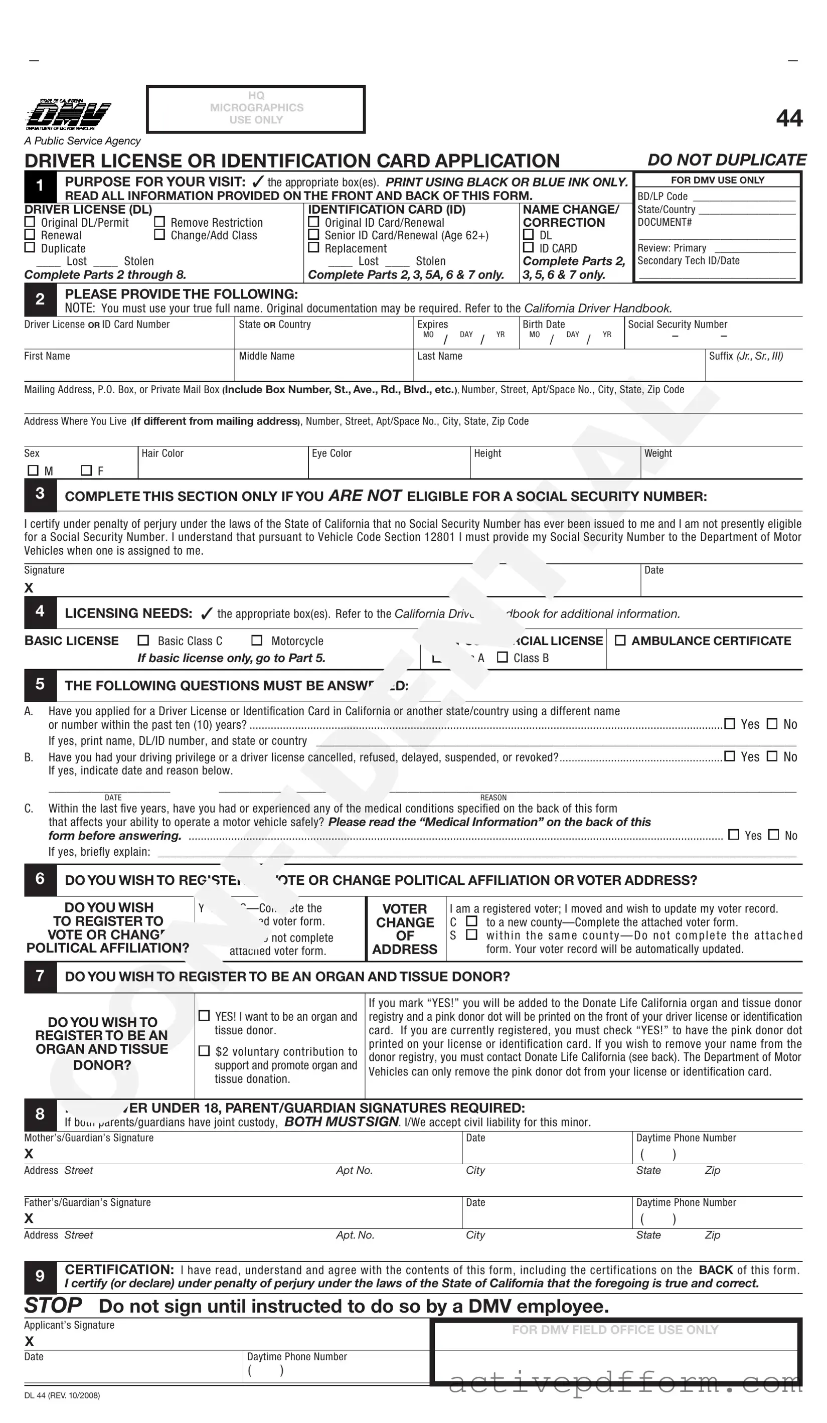 Free Ca Dmv Dl 44 Template