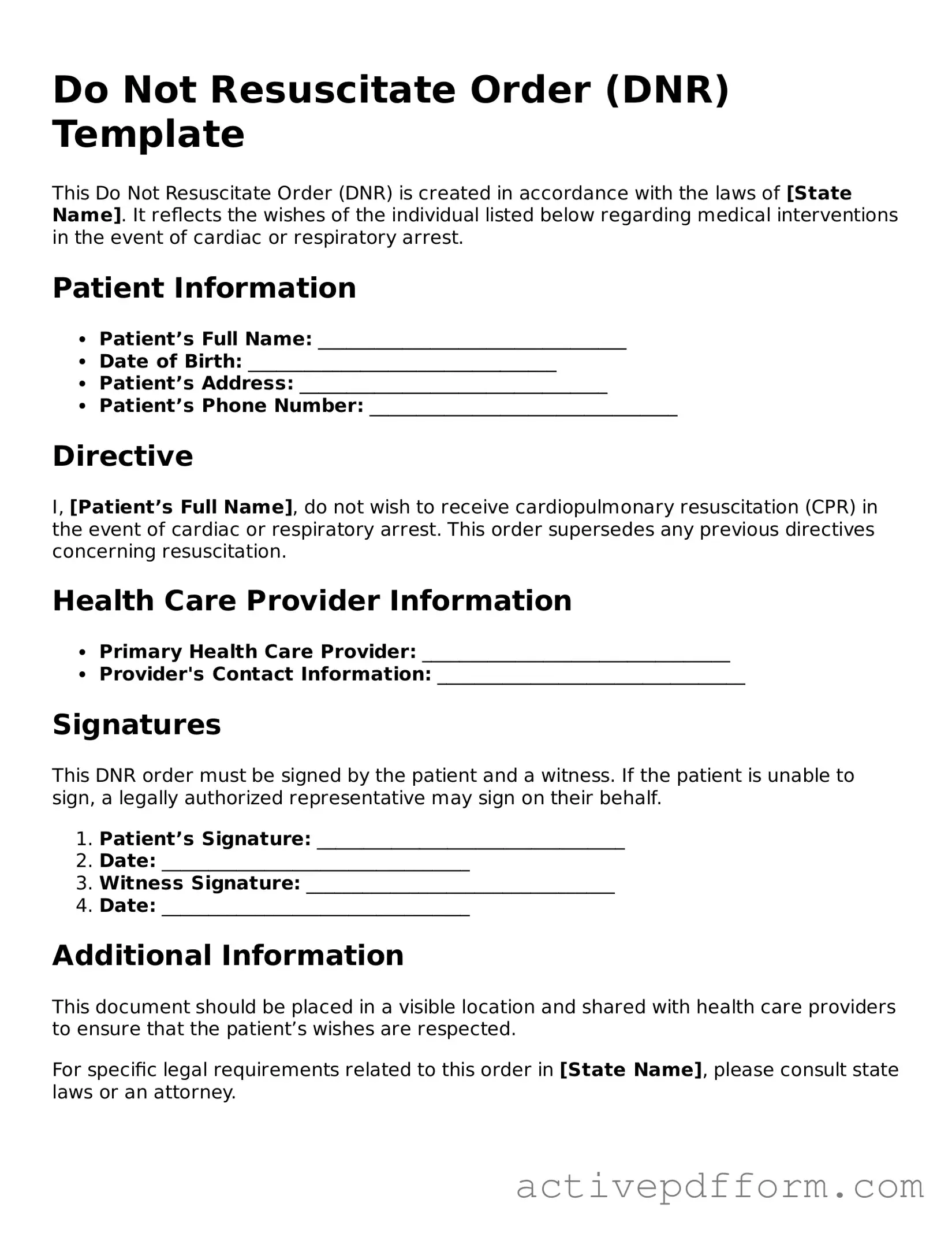 Blank Do Not Resuscitate Order Document
