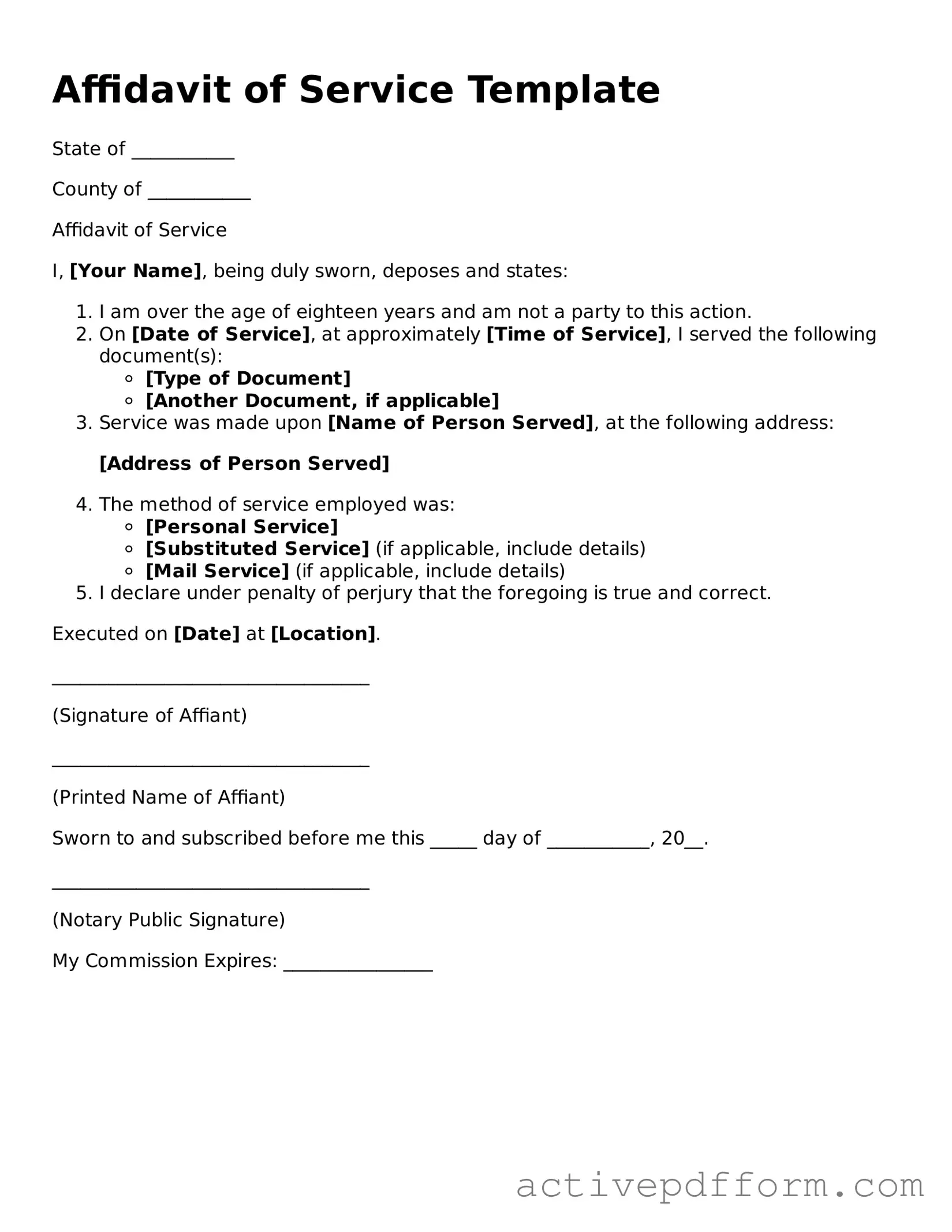 Blank Affidavit of Service Document