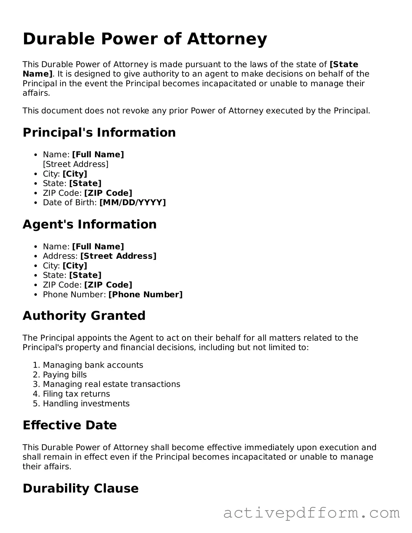 Blank Durable Power of Attorney Document