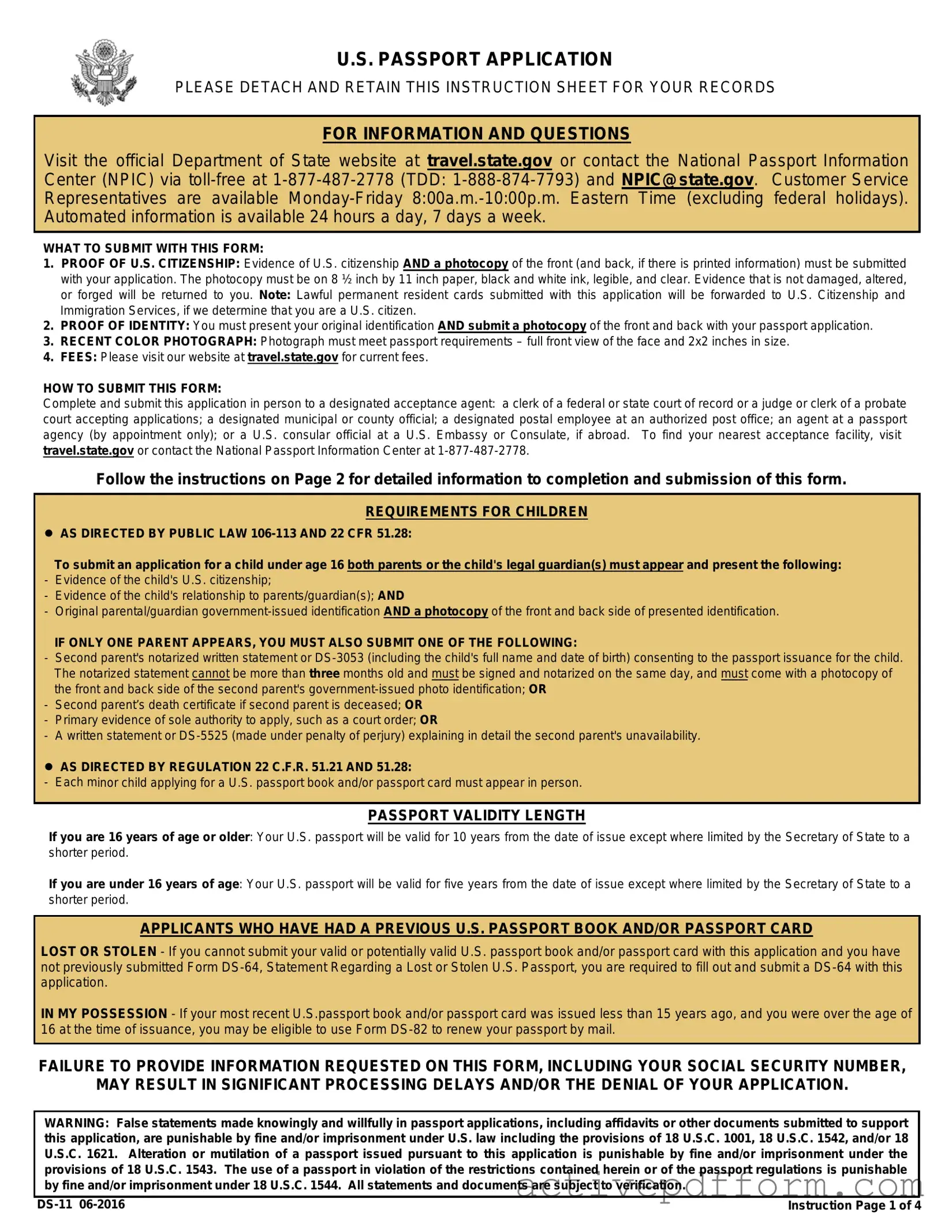 Free DS-11 U.S. Passport application Template