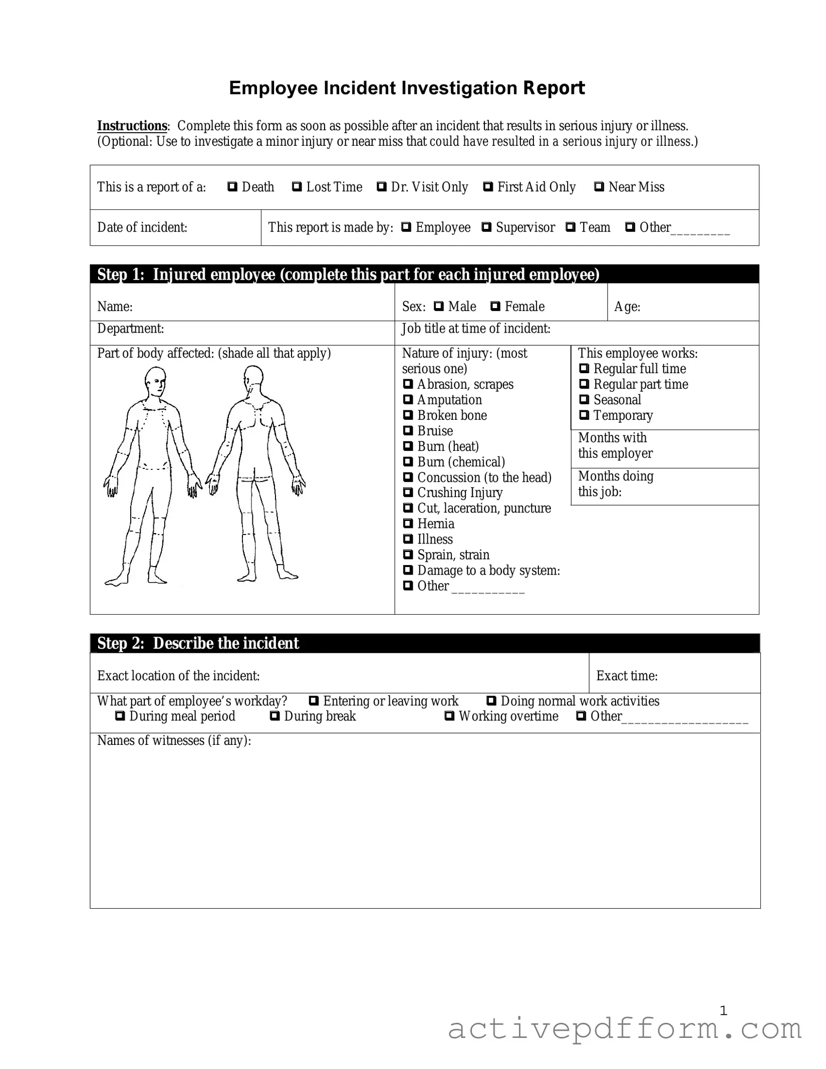 Free Employee Accident Report Template