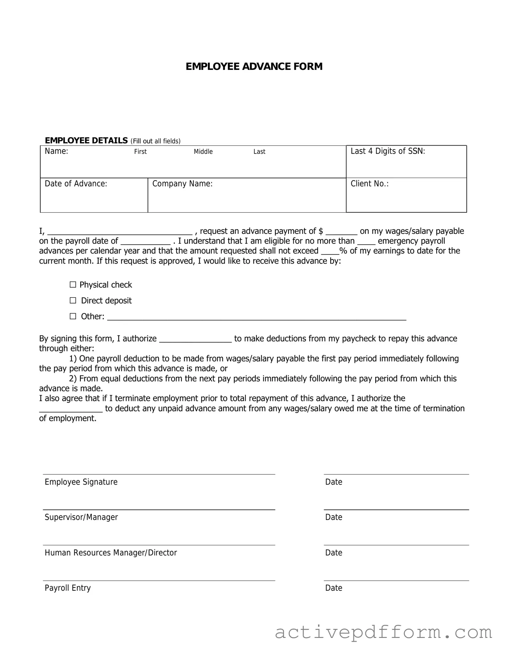 Free Employee Advance Template