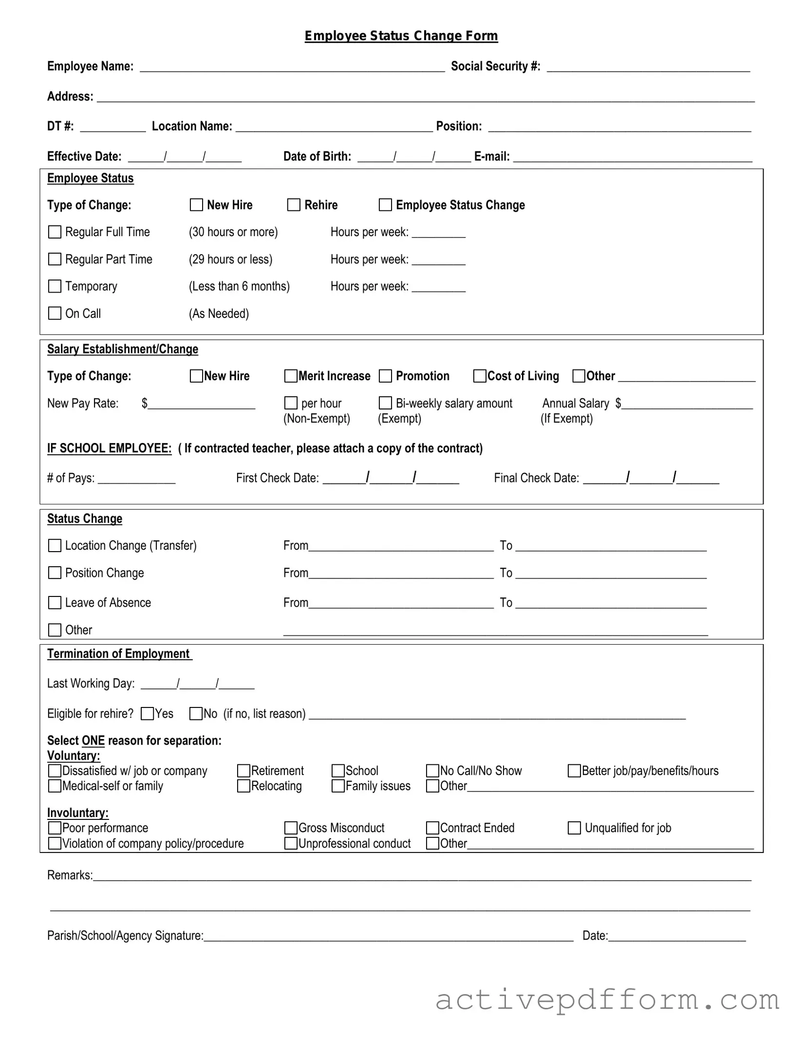 Free Employee Status Change Template