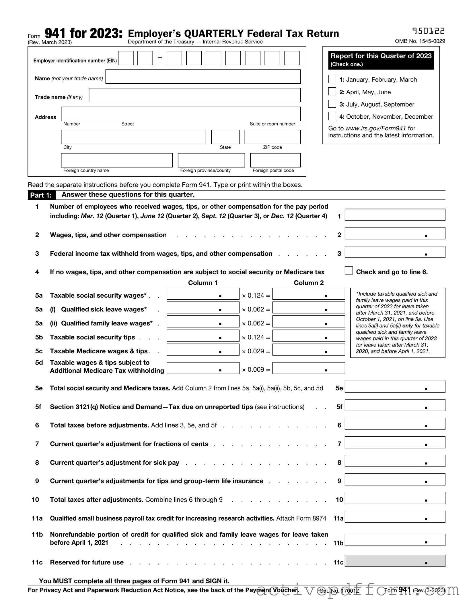 Free IRS 941 Template