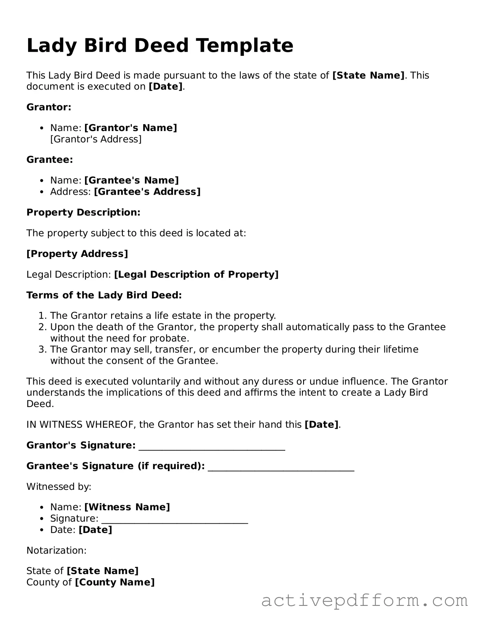 Blank Lady Bird Deed Document