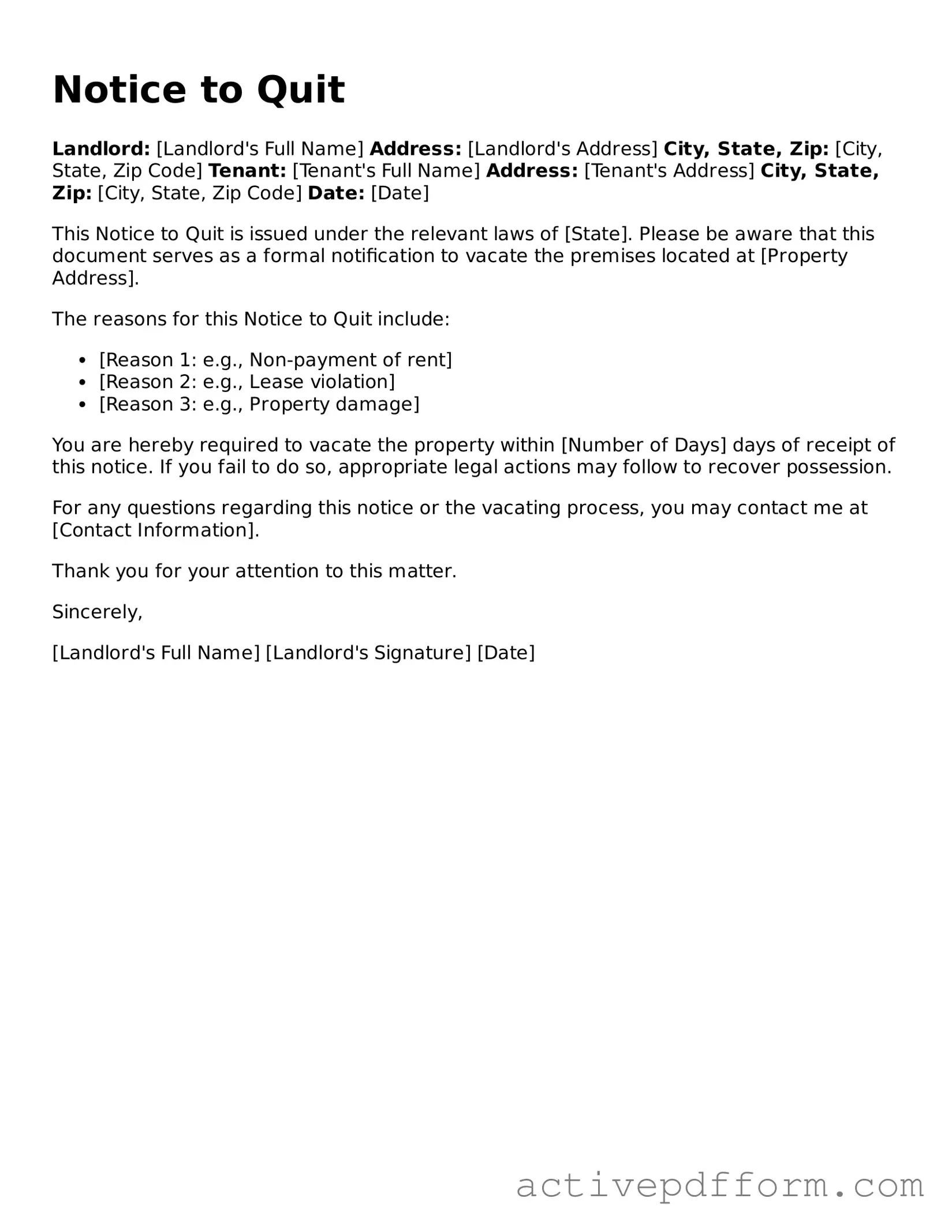 Blank Notice to Quit Document