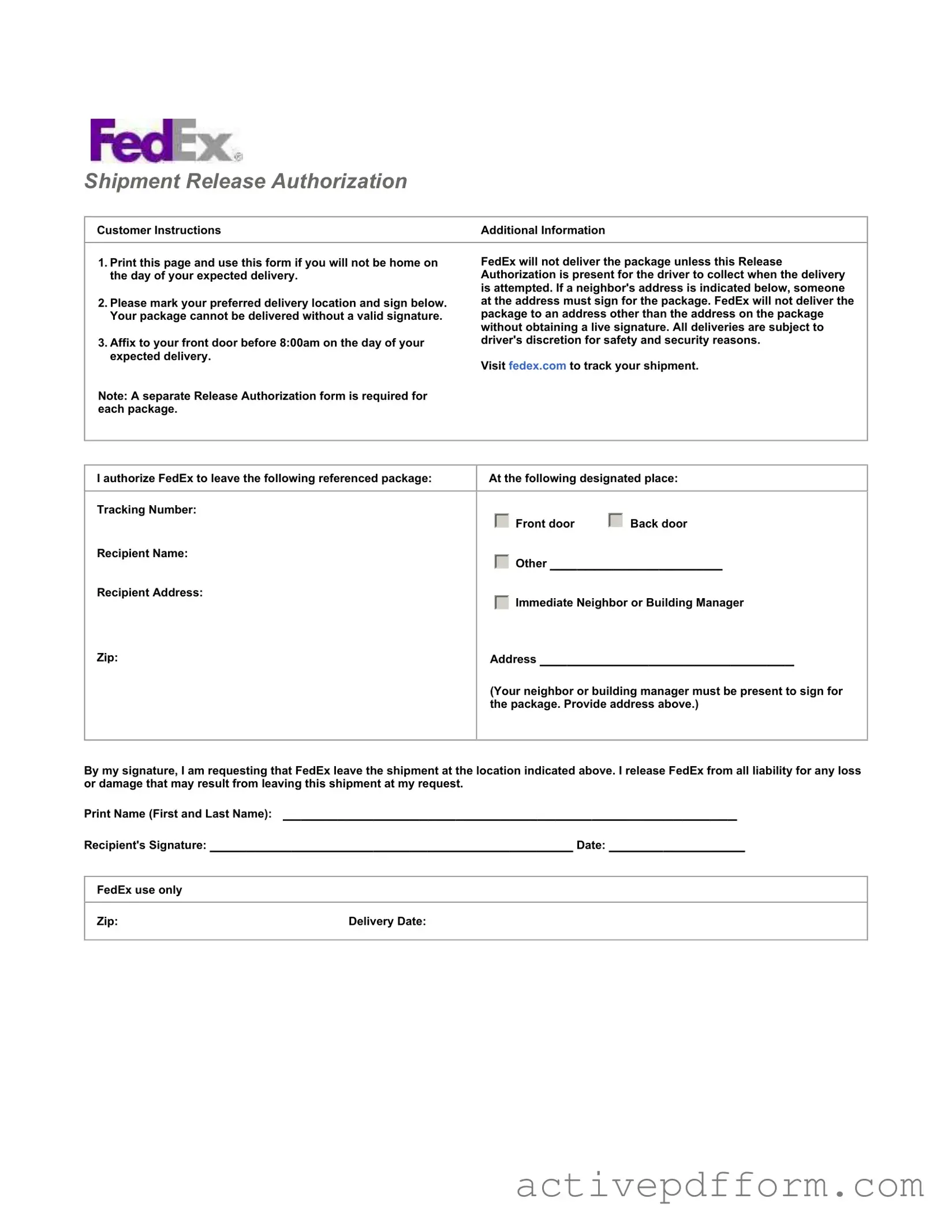 Free Fedex Release Template