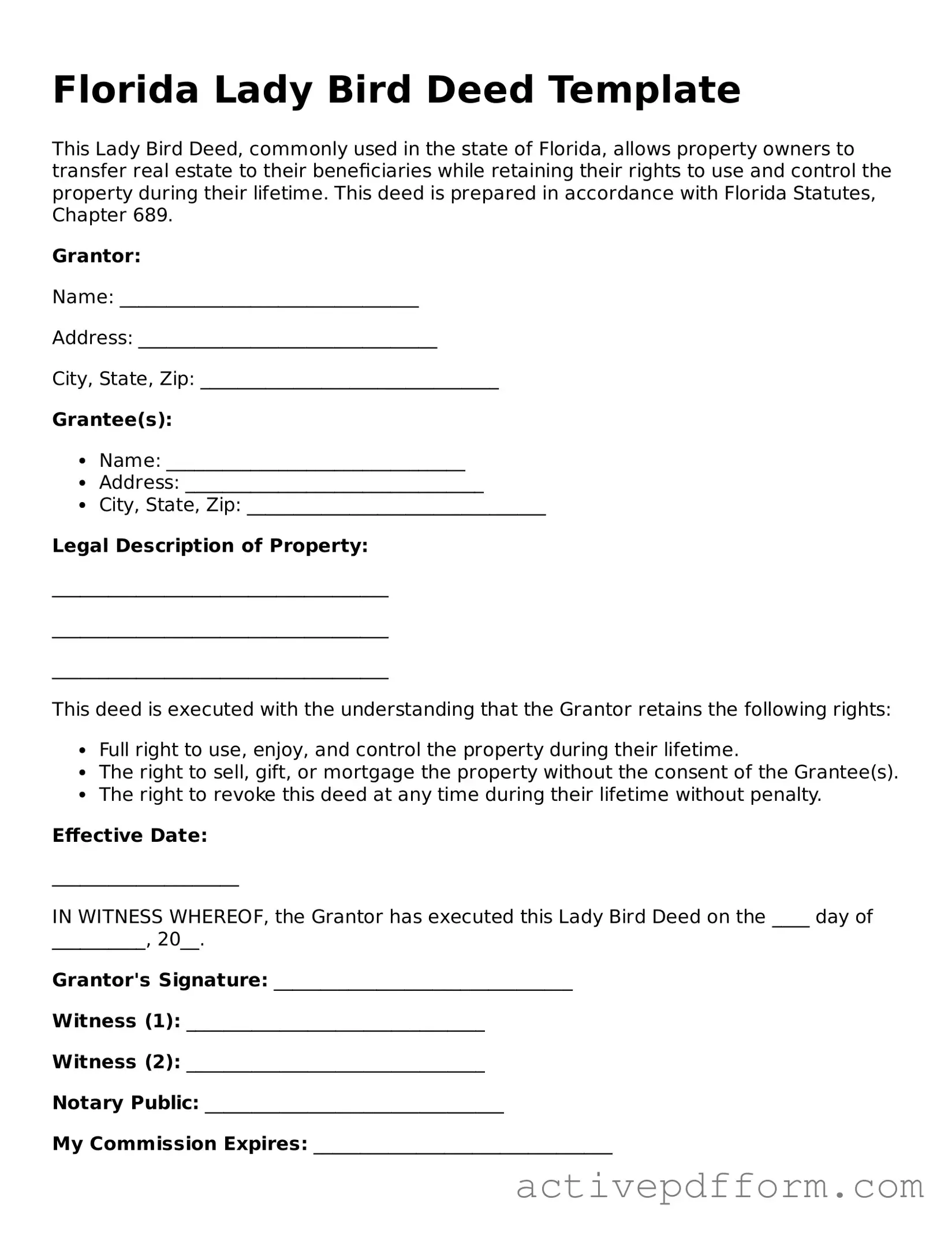 Blank Florida Lady Bird Deed Document