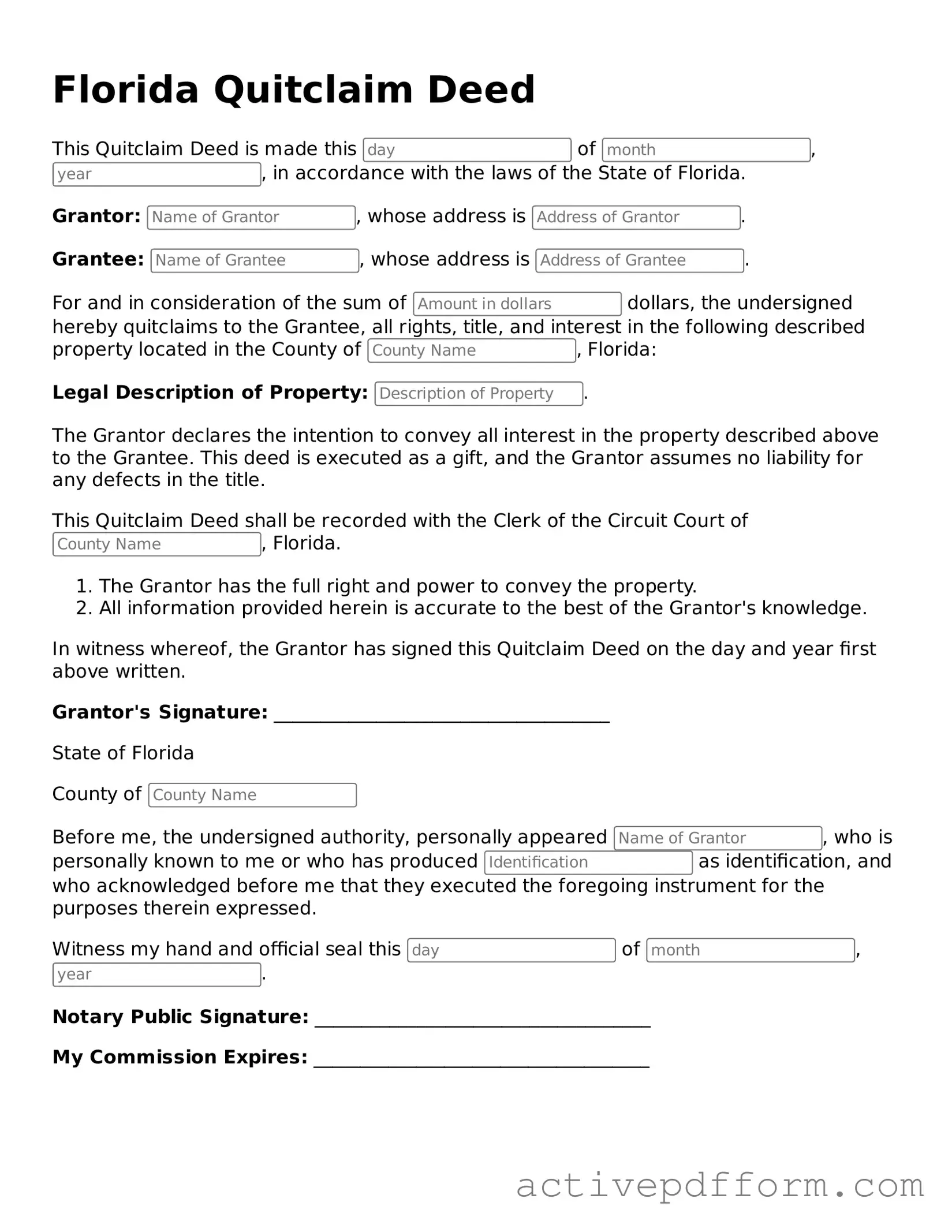 Blank Florida Quitclaim Deed Document