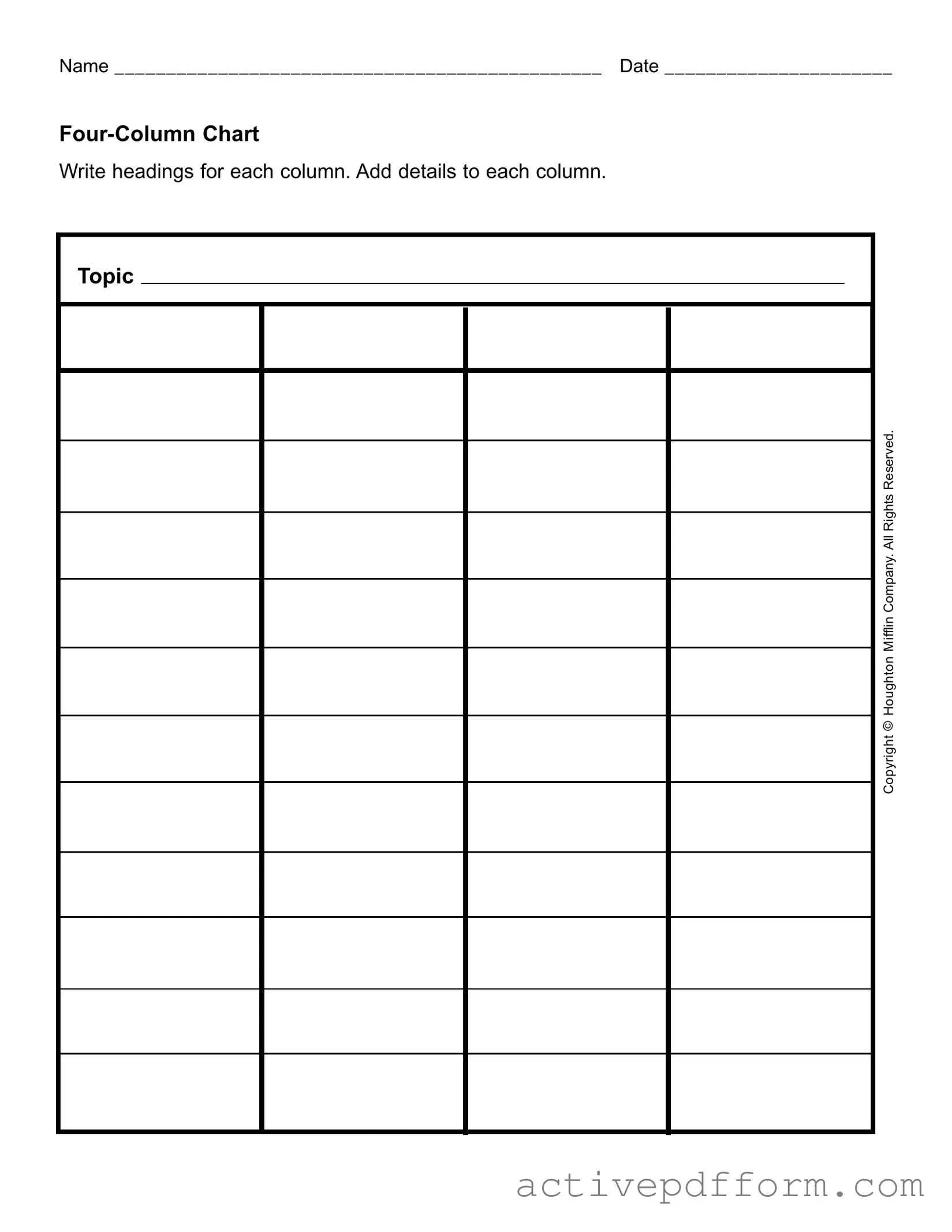 Free Four Column Chart Template