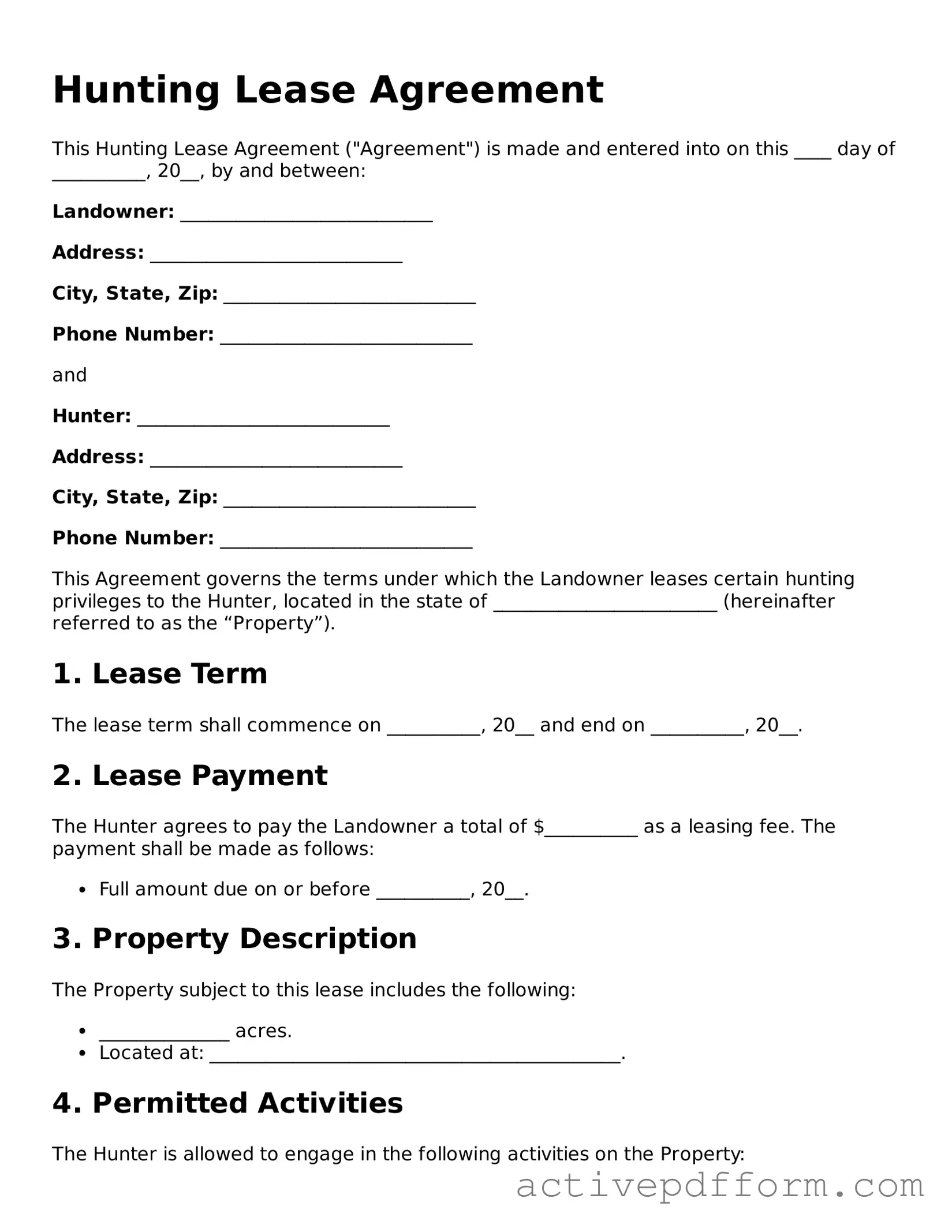 Blank Hunting Lease Agreement Document