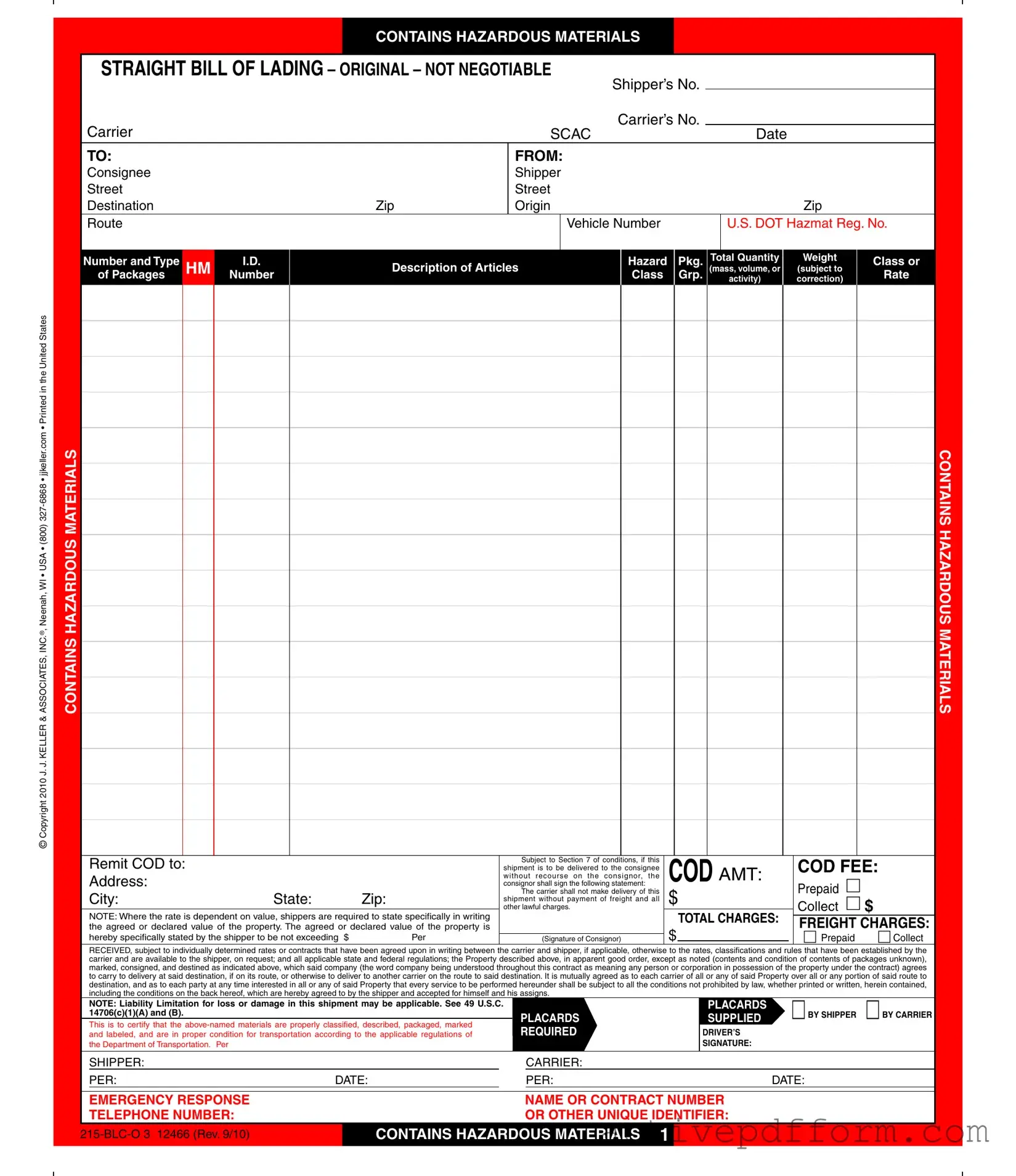 Free Hazard Bill Of Ladden Template