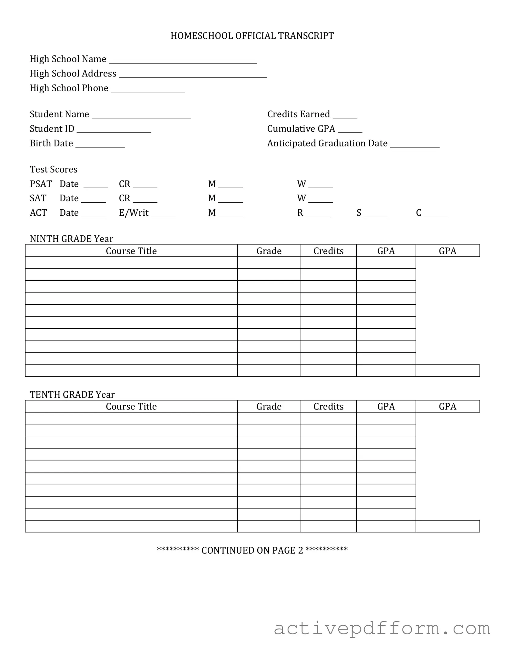 Free High School Transcript Template