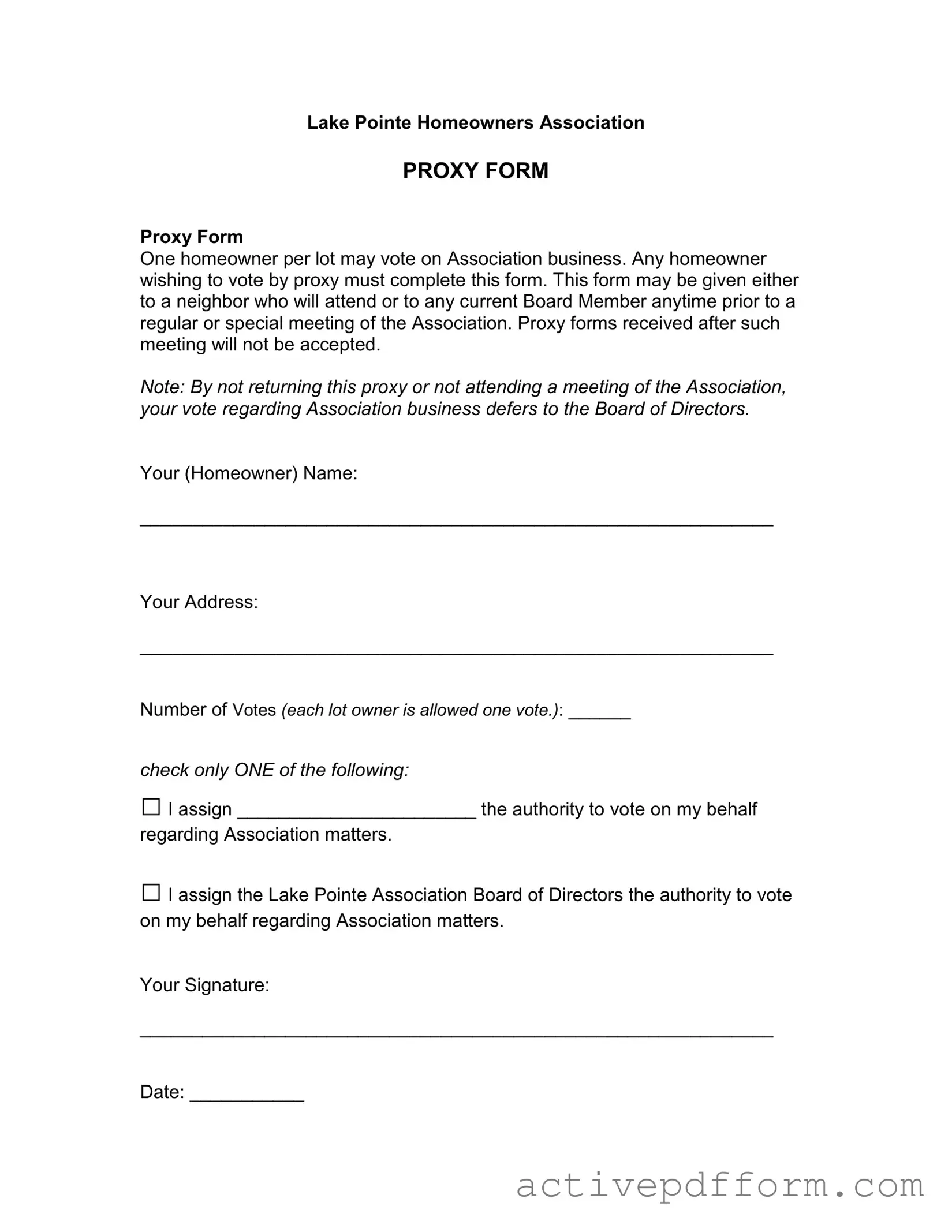 Free Homeowners Association Proxy Template