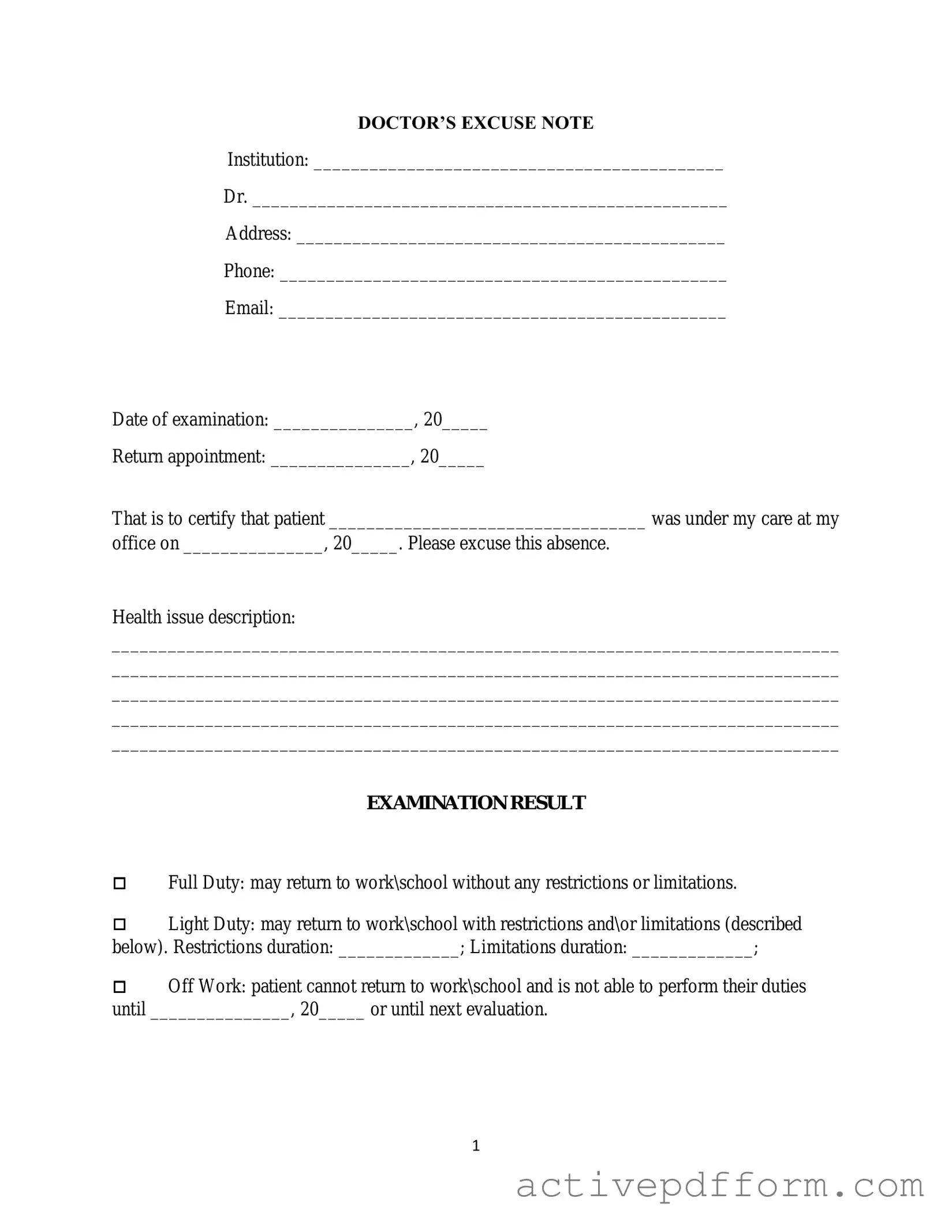 Free Doctors Excuse Note Template