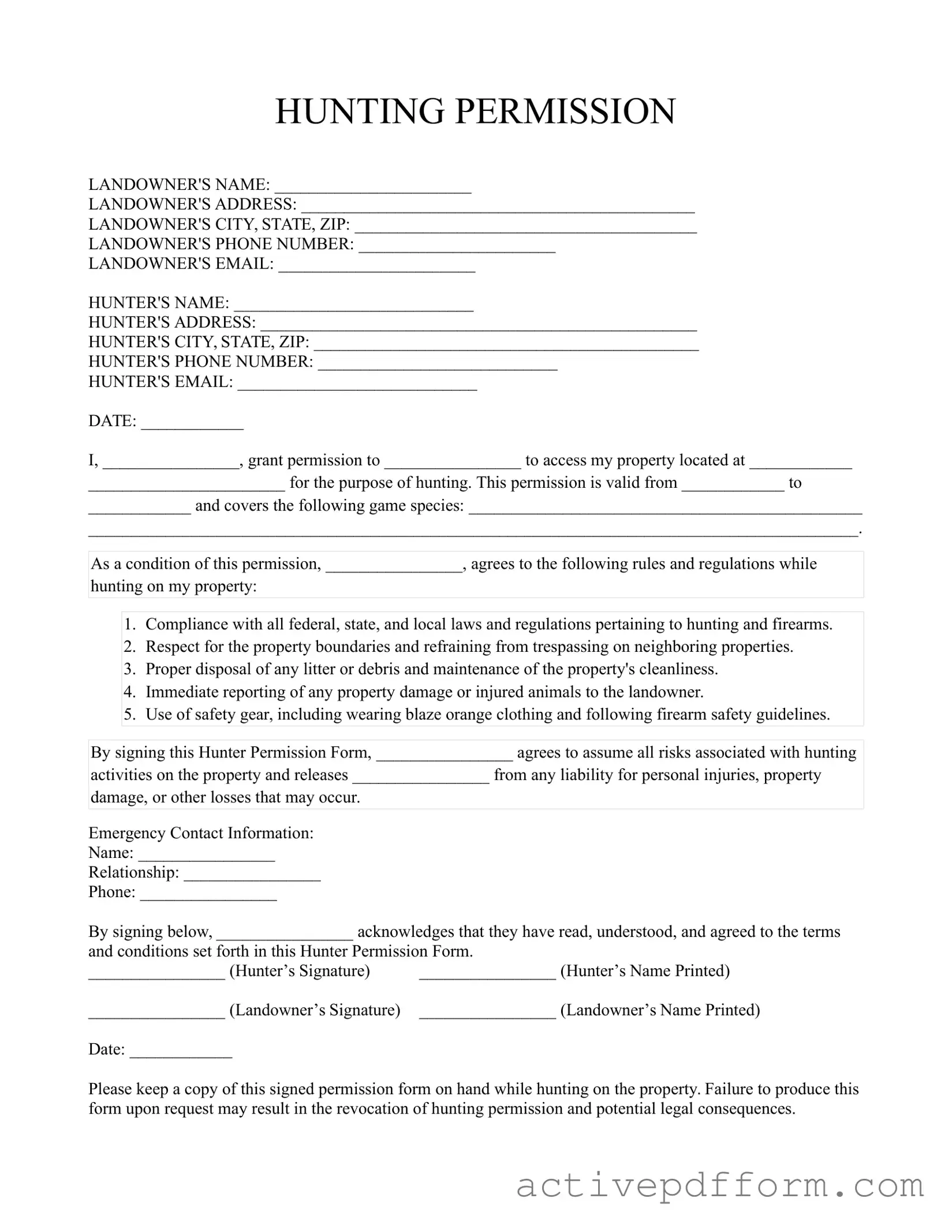 Free Hunter Permission Template