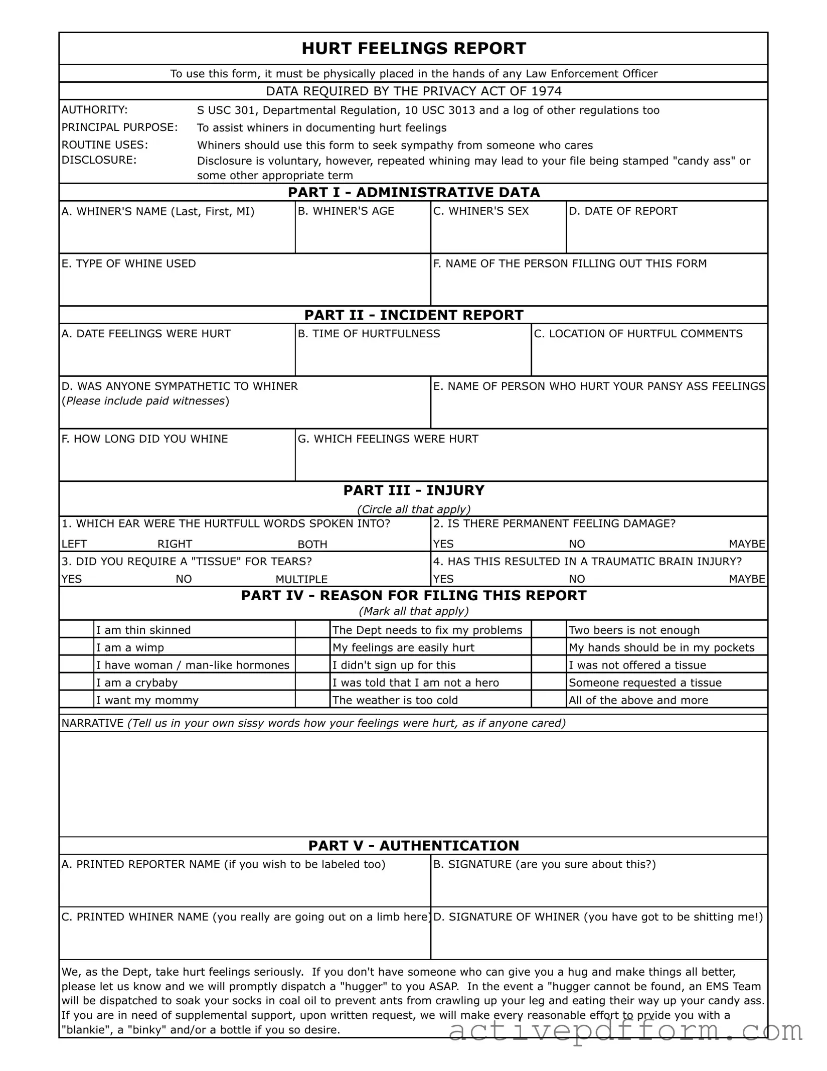 Free Hurt Feelings Report Template