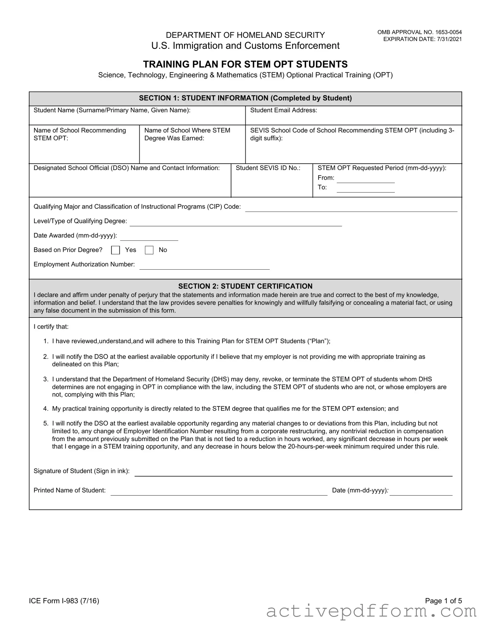 Free ICE I-983 Template